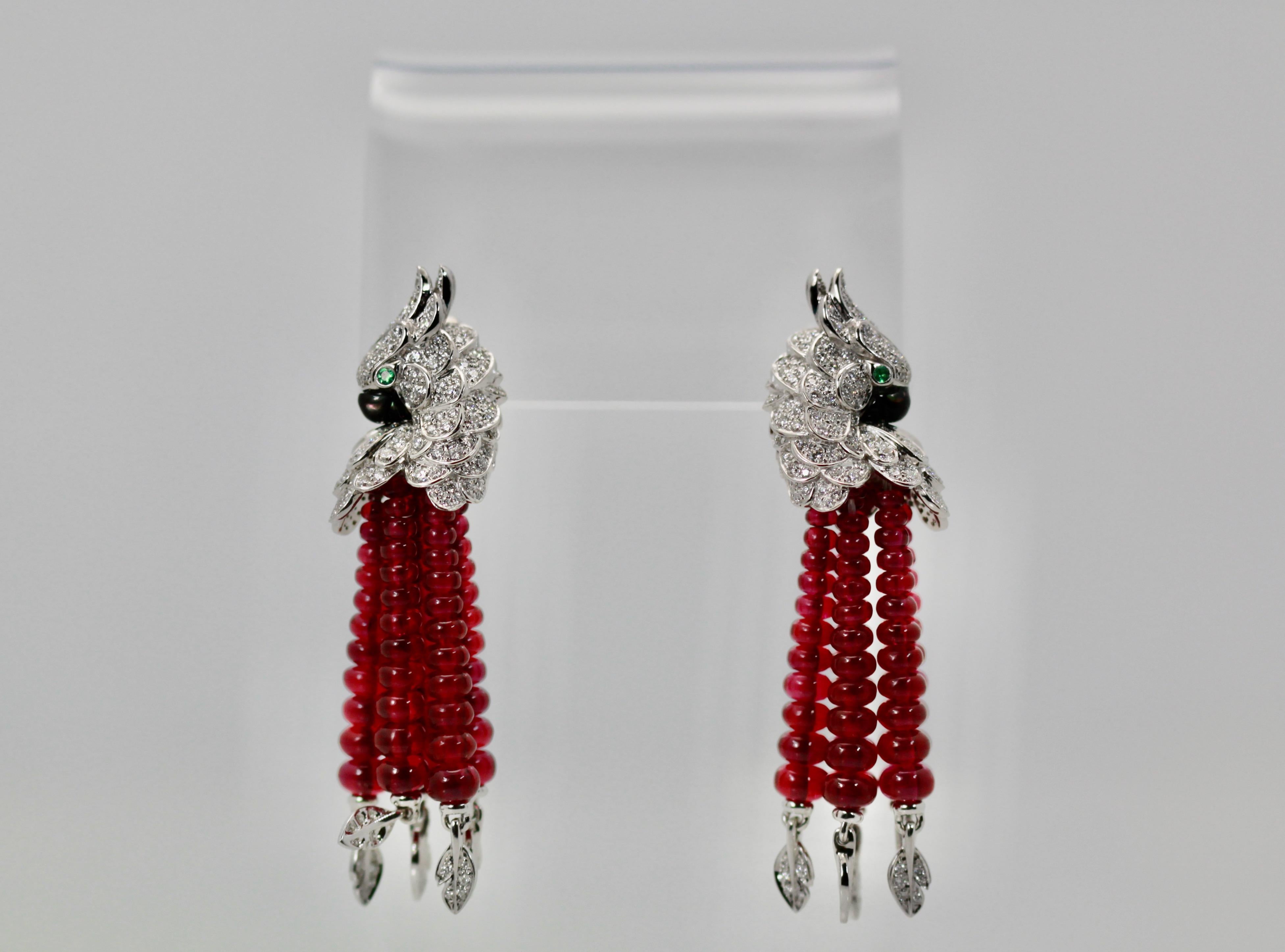 Cartier Les Oiseaux Liberes Ohrringe, Papagei, Rubin, Diamant, Quaste, 18 Karat 3
