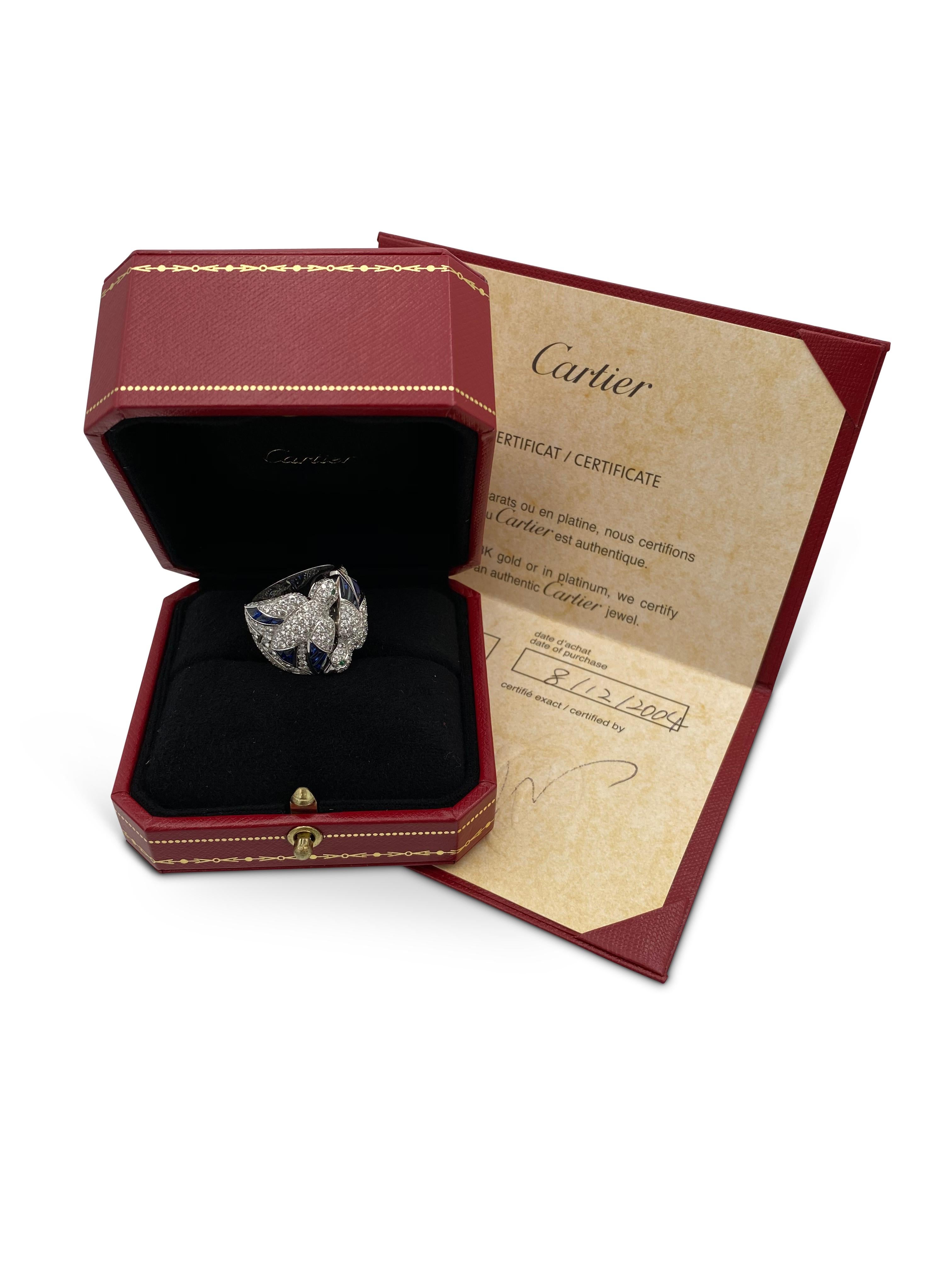 Women's Cartier Les Oiseaux Liberes Gold Diamond Sapphire Emerald Ring