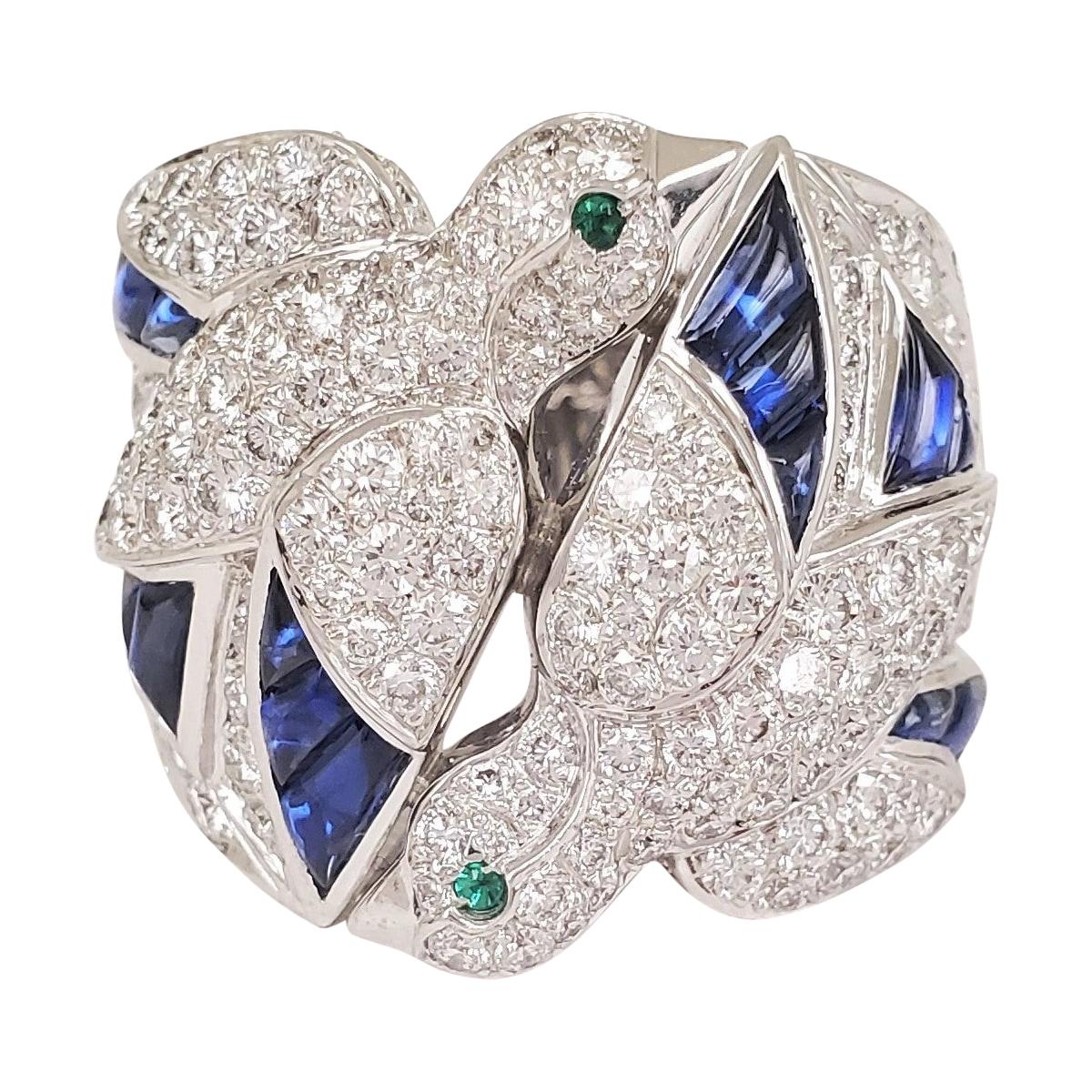 Cartier Les Oiseaux Liberes Gold Diamond Sapphire Emerald Ring