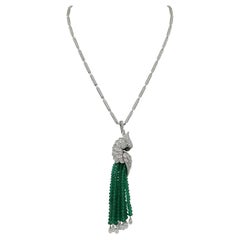 Vintage Cartier “Les Oiseaux Liberes” Diamond Emerald Beads Pendant Necklace