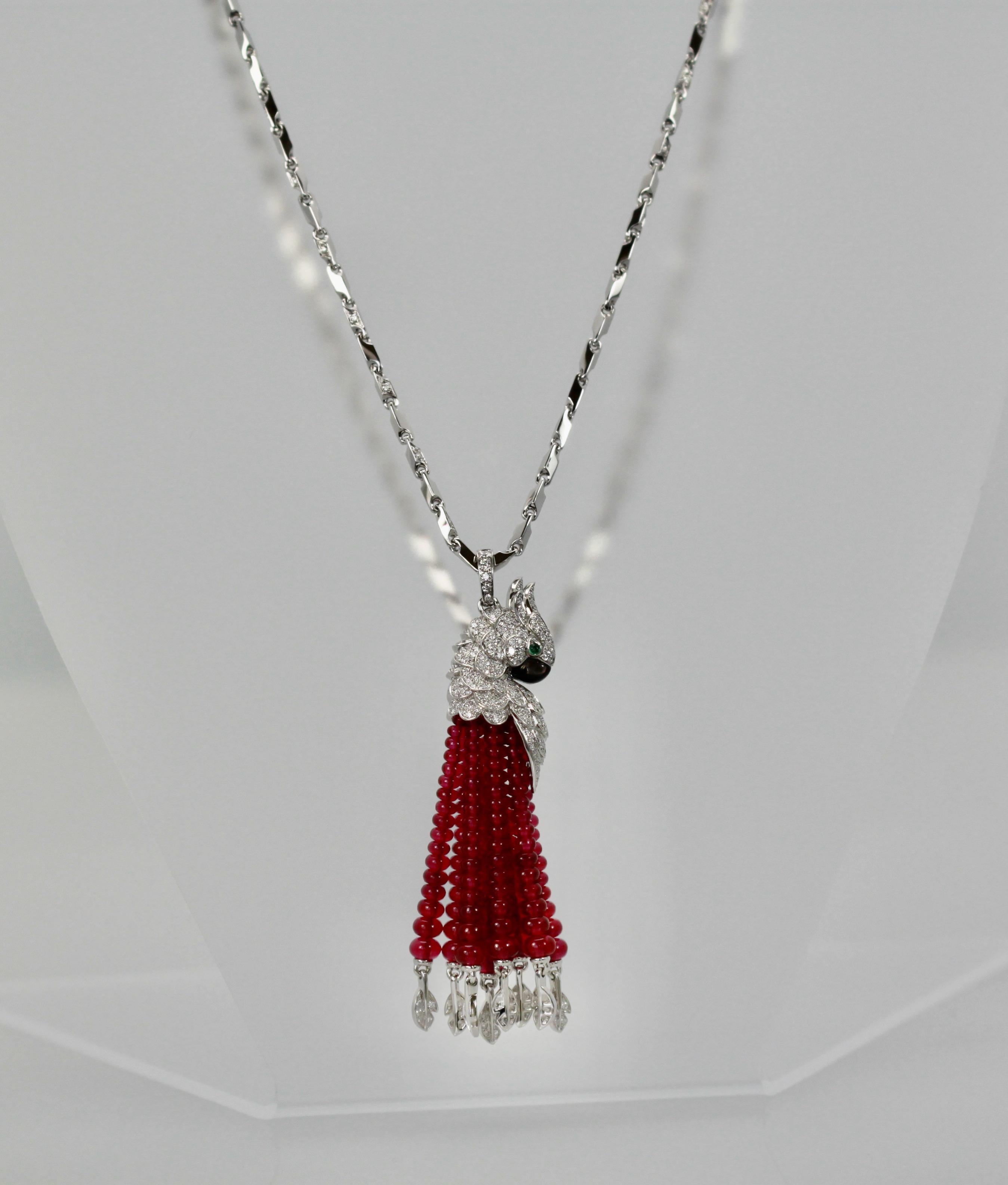 Cartier Les Oiseaux Liberes Ruby Diamond Necklace, Parrot 1