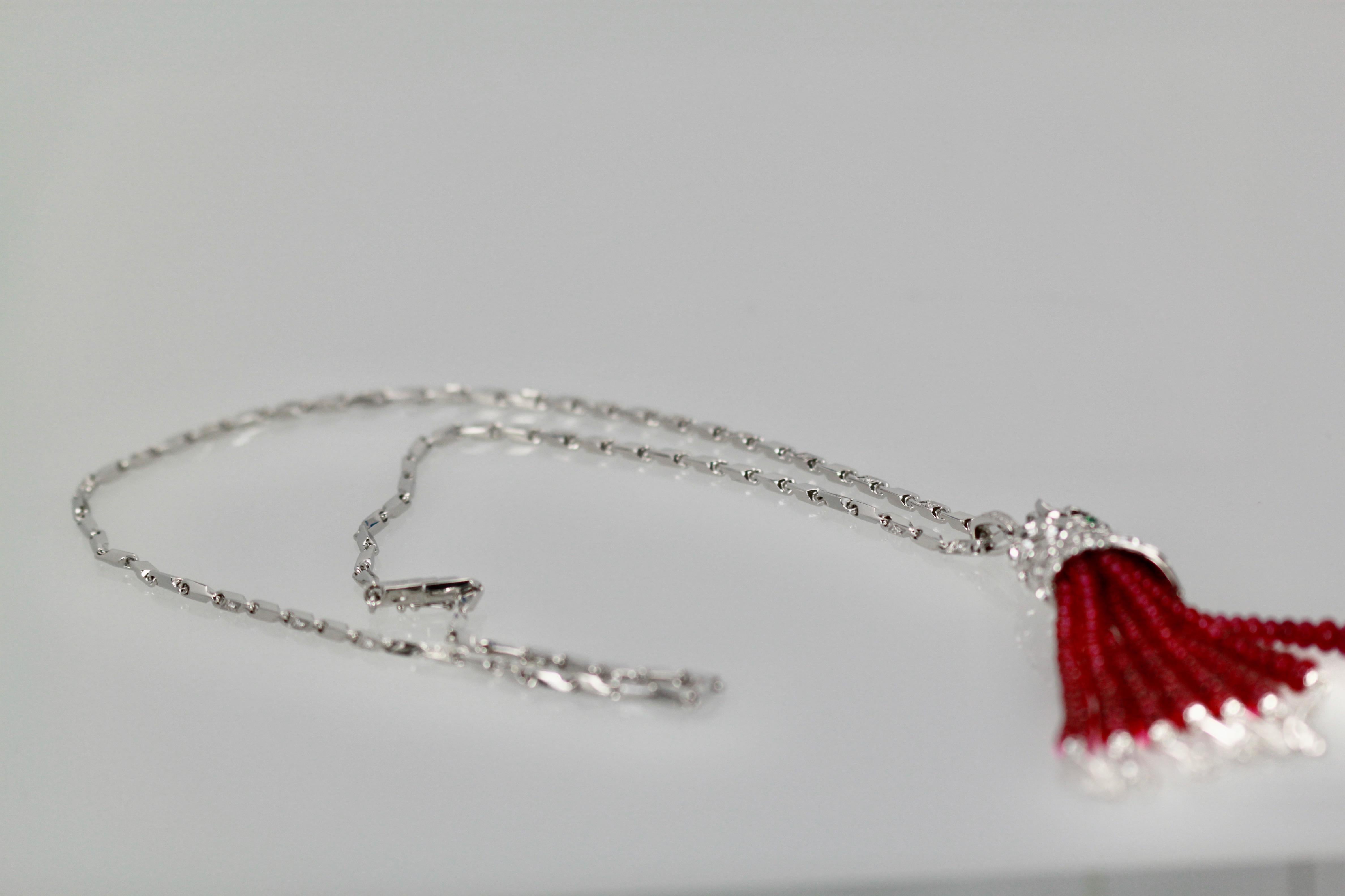 Anglo-Indian Cartier Les Oiseaux Liberes Ruby Diamond Necklace, Parrot