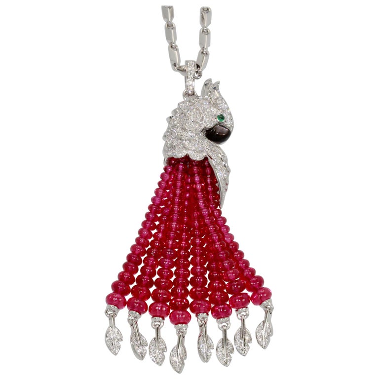 Cartier Les Oiseaux Liberes Ruby Diamond Necklace Parrot
