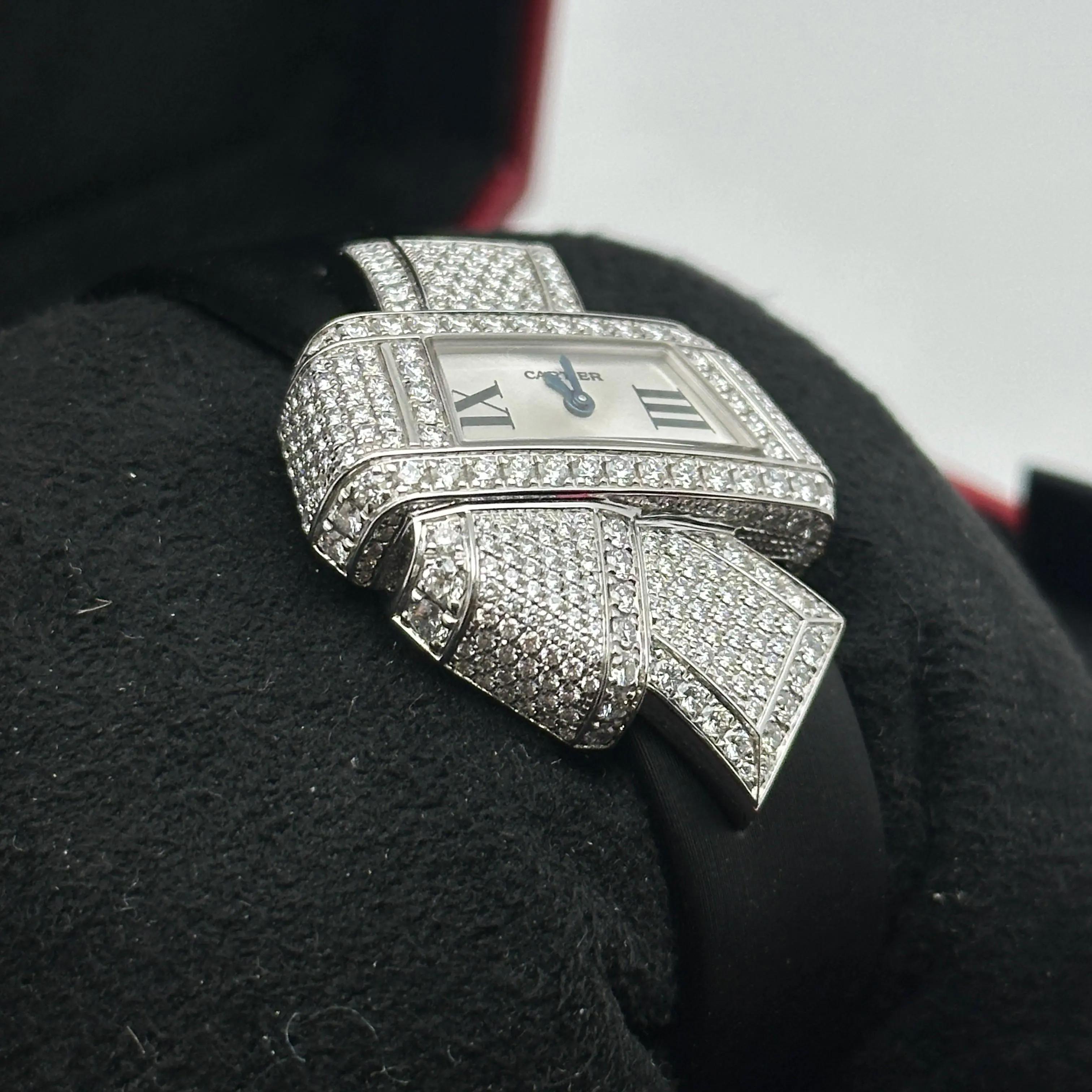 Cartier Libre Noeud 18K White Gold Silver Dial Diamonds Ladies Watch 3080 For Sale 7