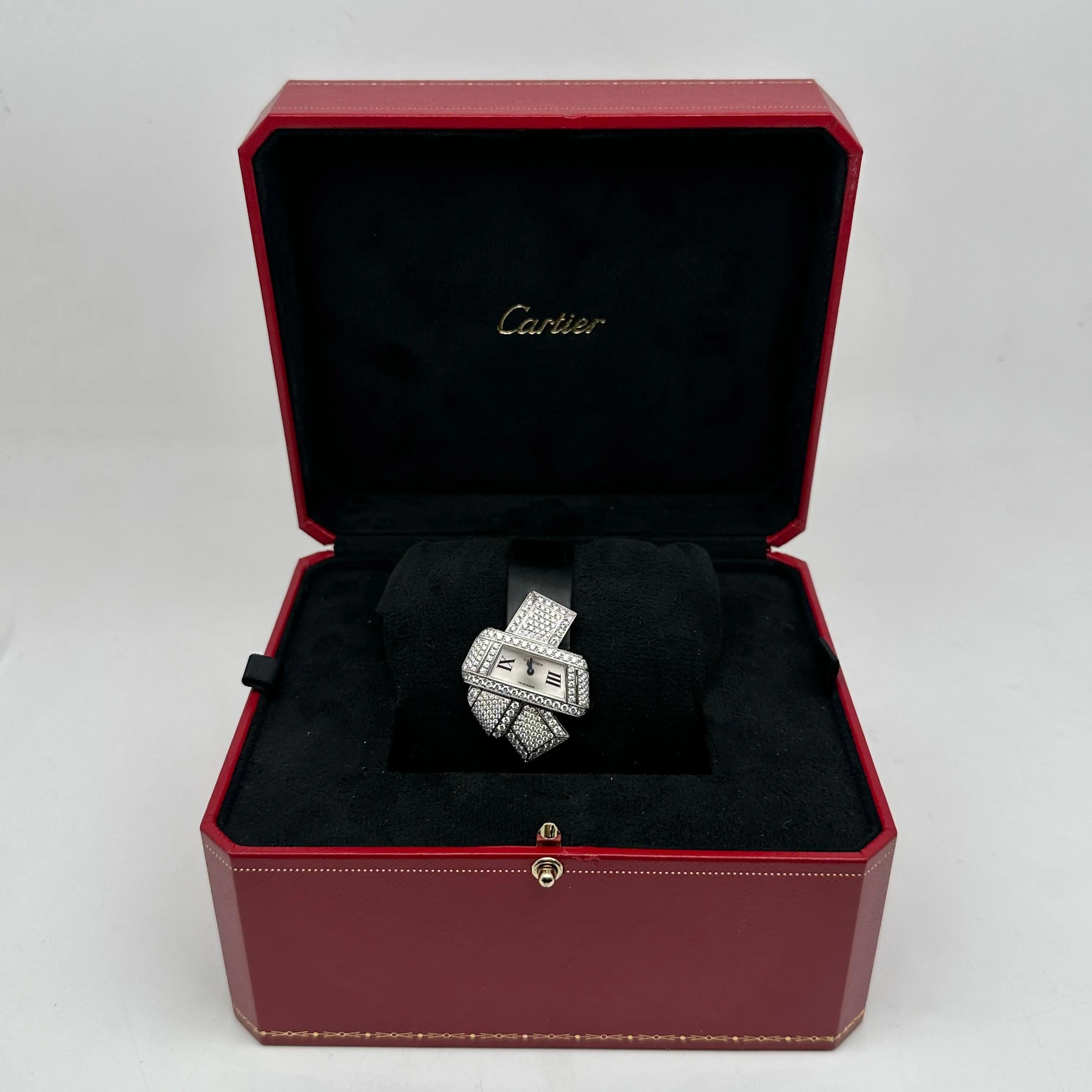 Cartier Libre Noeud 18K White Gold Silver Dial Diamonds Ladies Watch 3080 For Sale 11