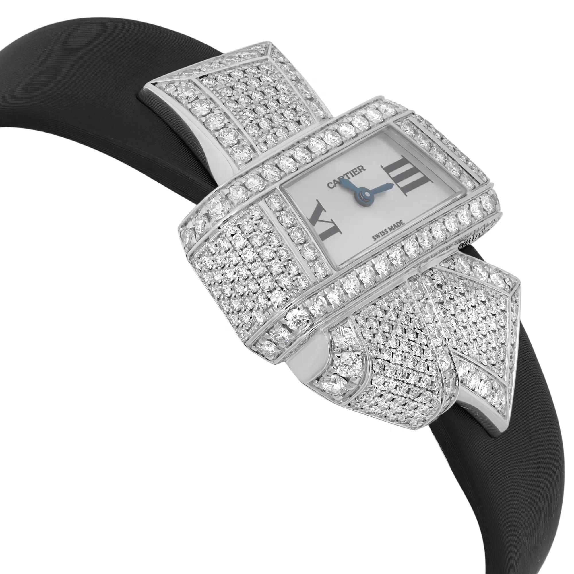 Women's Cartier Libre Noeud 18K White Gold Silver Dial Diamonds Ladies Watch 3080 For Sale