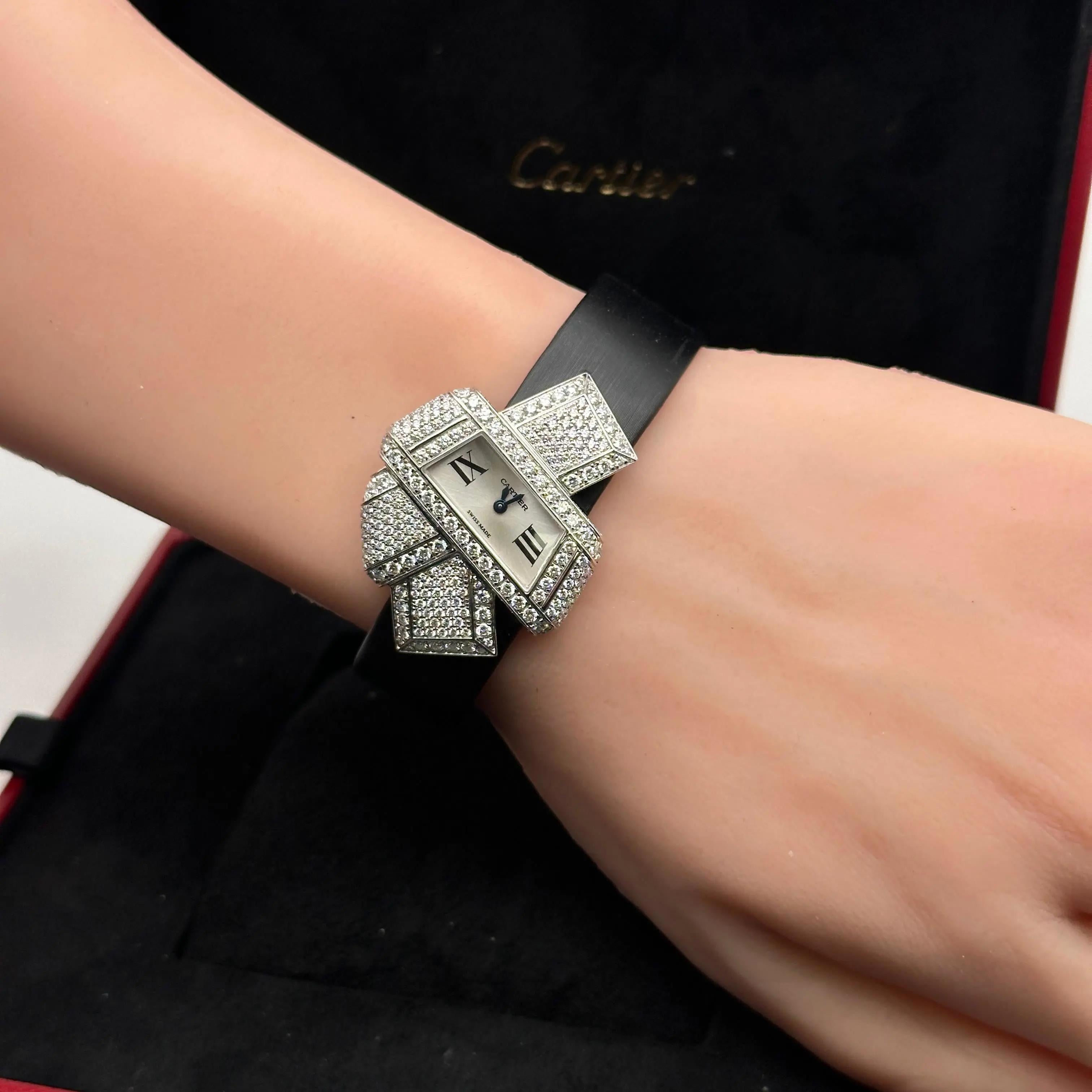 Cartier Libre Noeud 18K White Gold Silver Dial Diamonds Ladies Watch 3080 For Sale 2