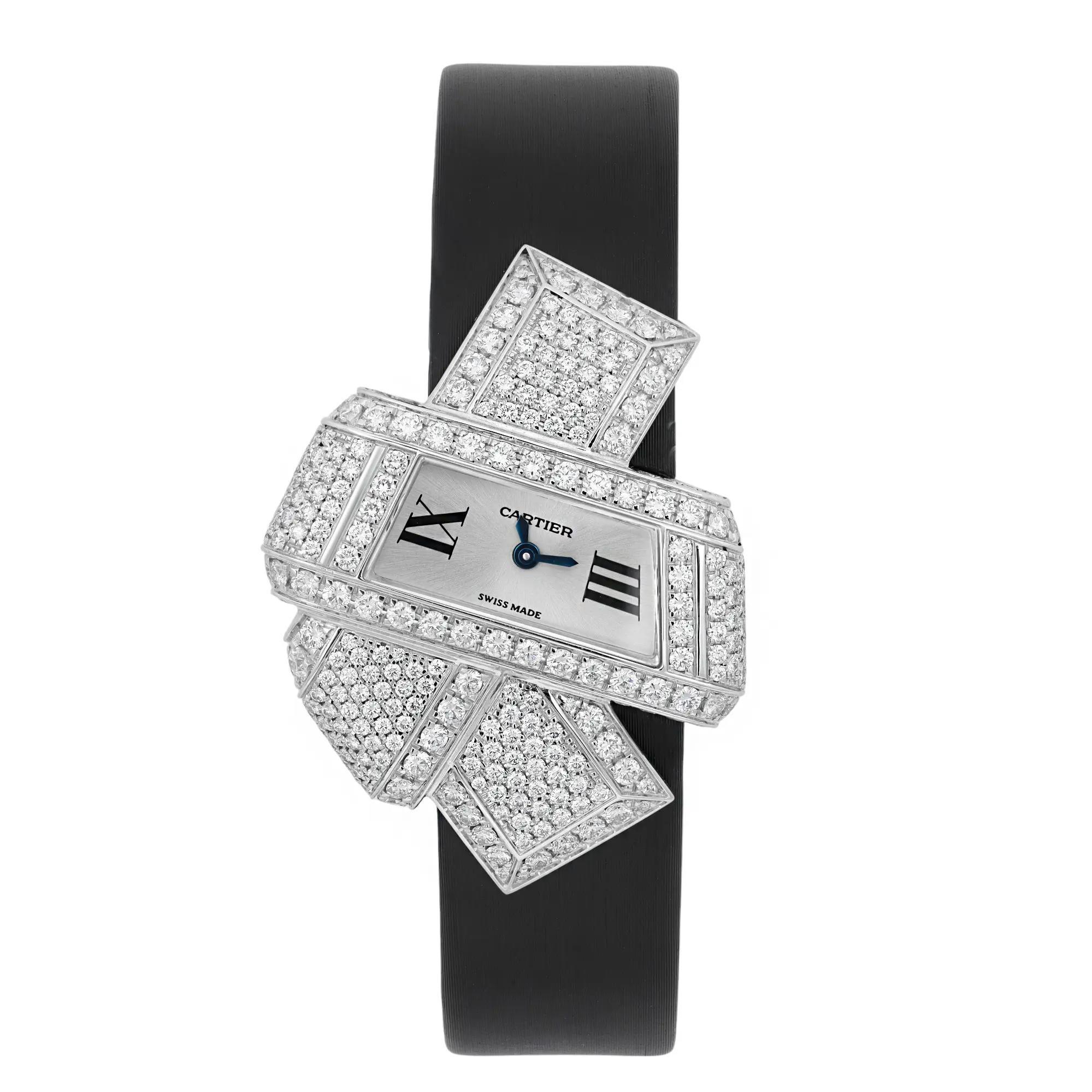 Cartier Libre Noeud 18K White Gold Silver Dial Diamonds Ladies Watch 3080