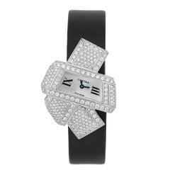 Cartier Libre Noeud 18K Weißgold Silber Zifferblatt Diamanten Damenuhr 3080