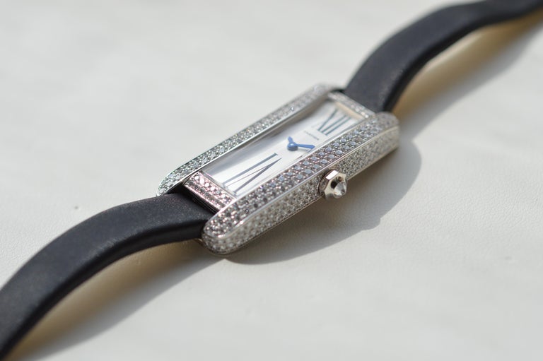 Cartier Libre Tank S Curved 18k White Gold Diamond Case Unworn