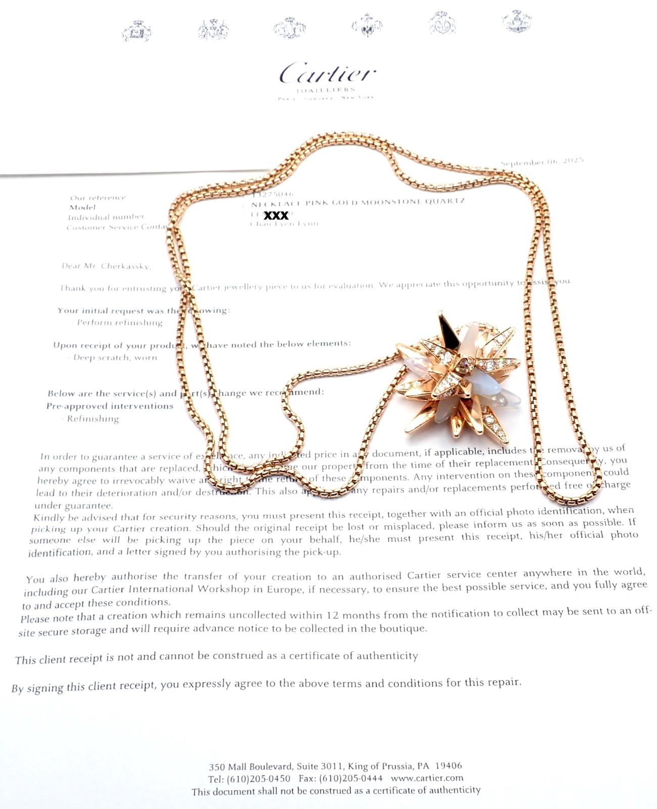 Cartier Collana con ciondolo in oro rosa frattale con pietra lunare e diamanti a edizione limitata in vendita 11
