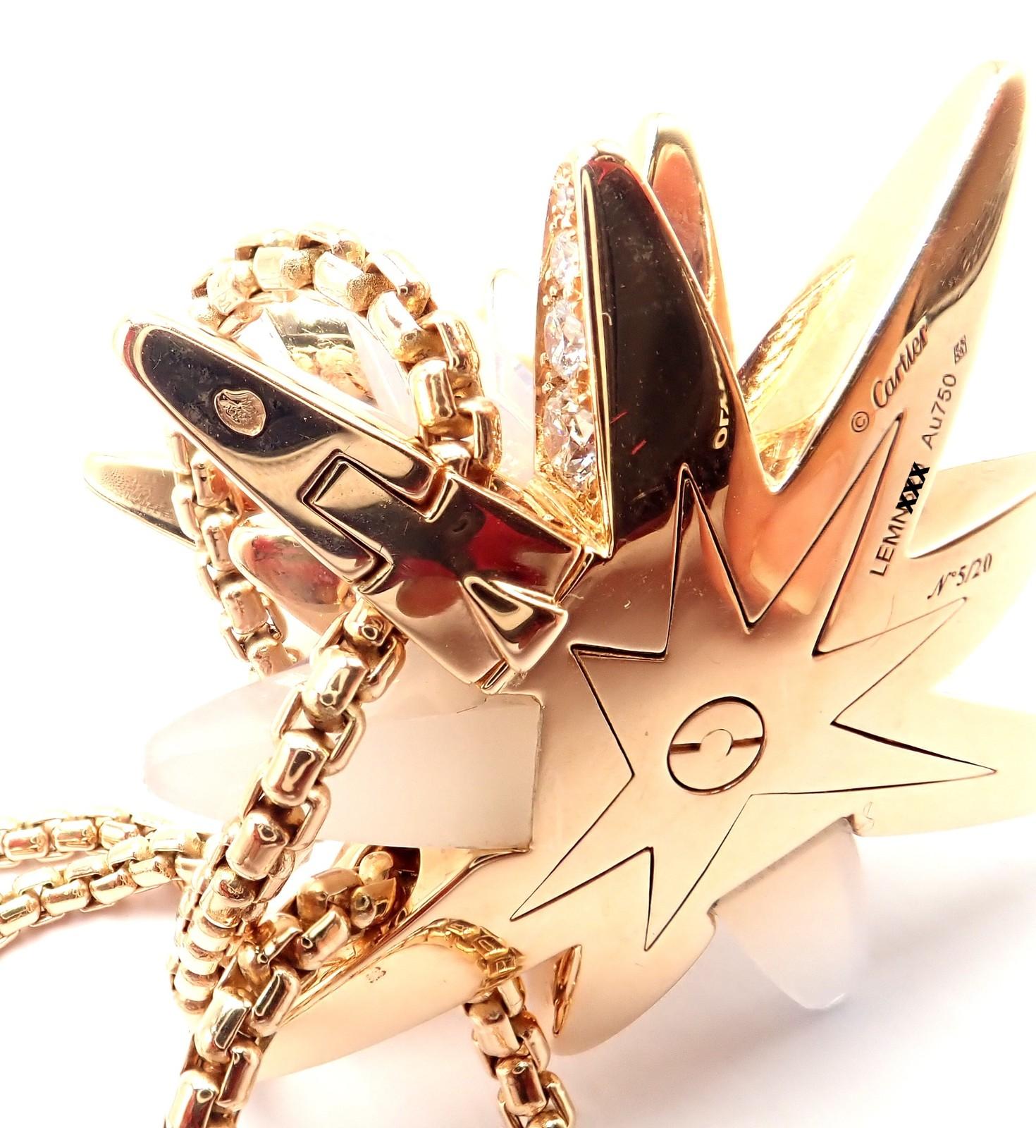 da uomo o donna Cartier Collana con ciondolo in oro rosa frattale con pietra lunare e diamanti a edizione limitata in vendita
