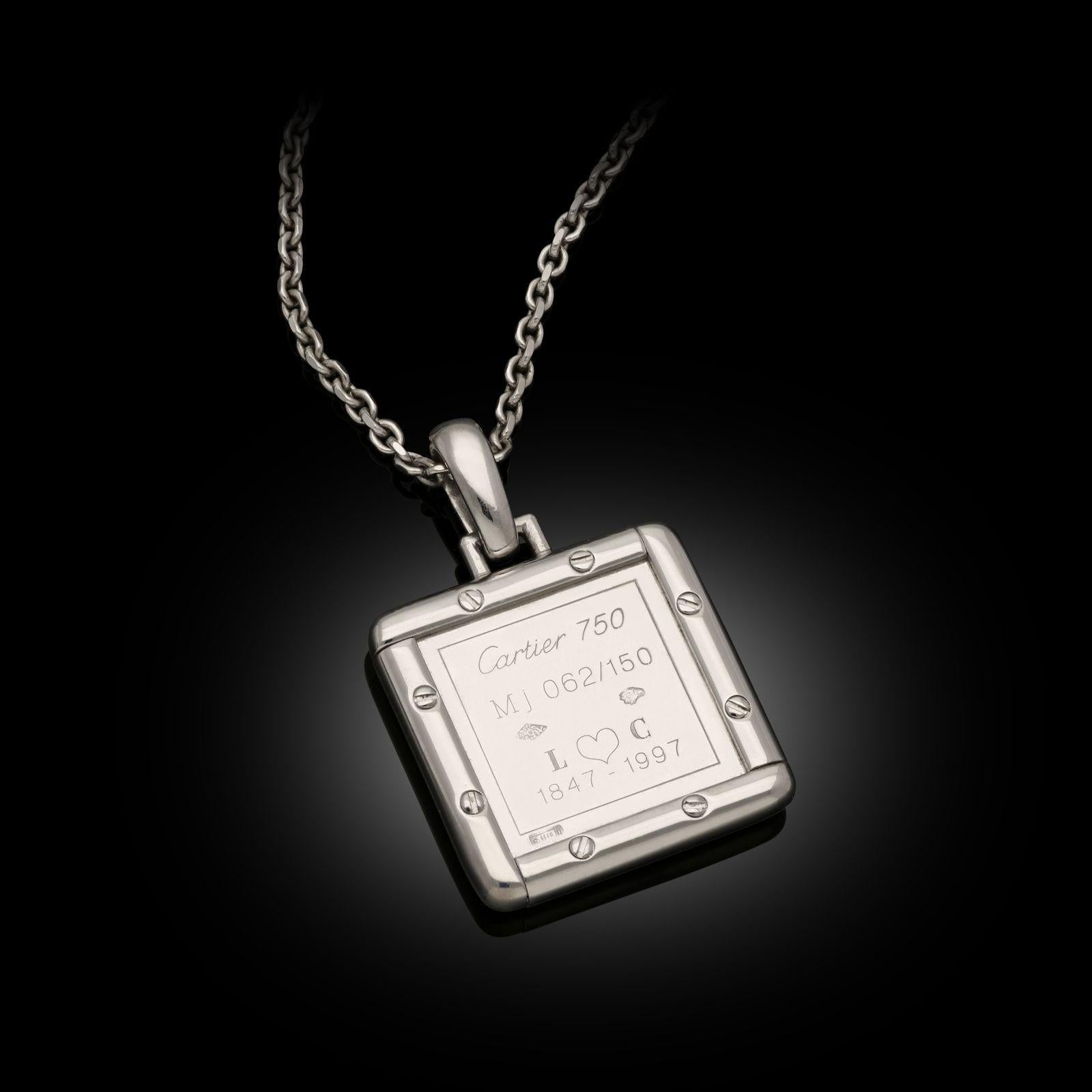 Brilliant Cut Cartier Limited Edition 18ct White Gold And Diamond 'I Love You' Puzzle Pendant For Sale