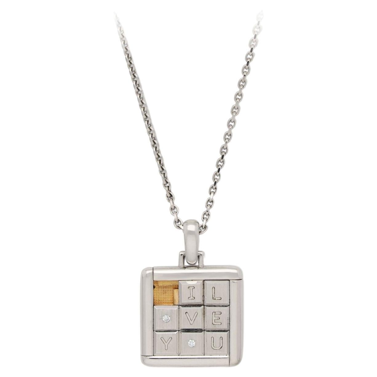 Cartier Limited Edition 18ct White Gold And Diamond 'I Love You' Puzzle Pendant For Sale