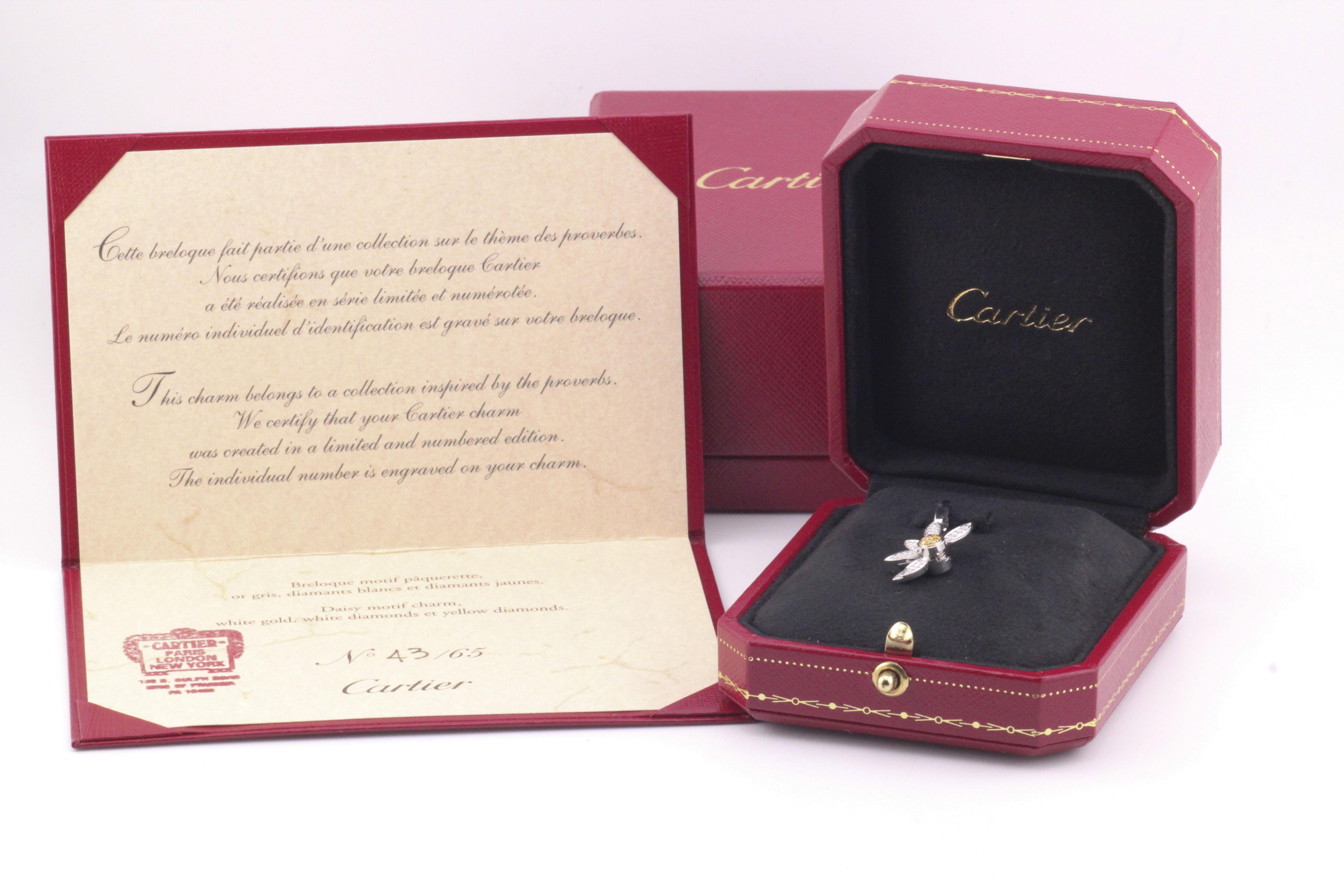 Cartier Limited Edition 18K Gold White & Yellow Diamond Daisy Charm Pendant For Sale 5