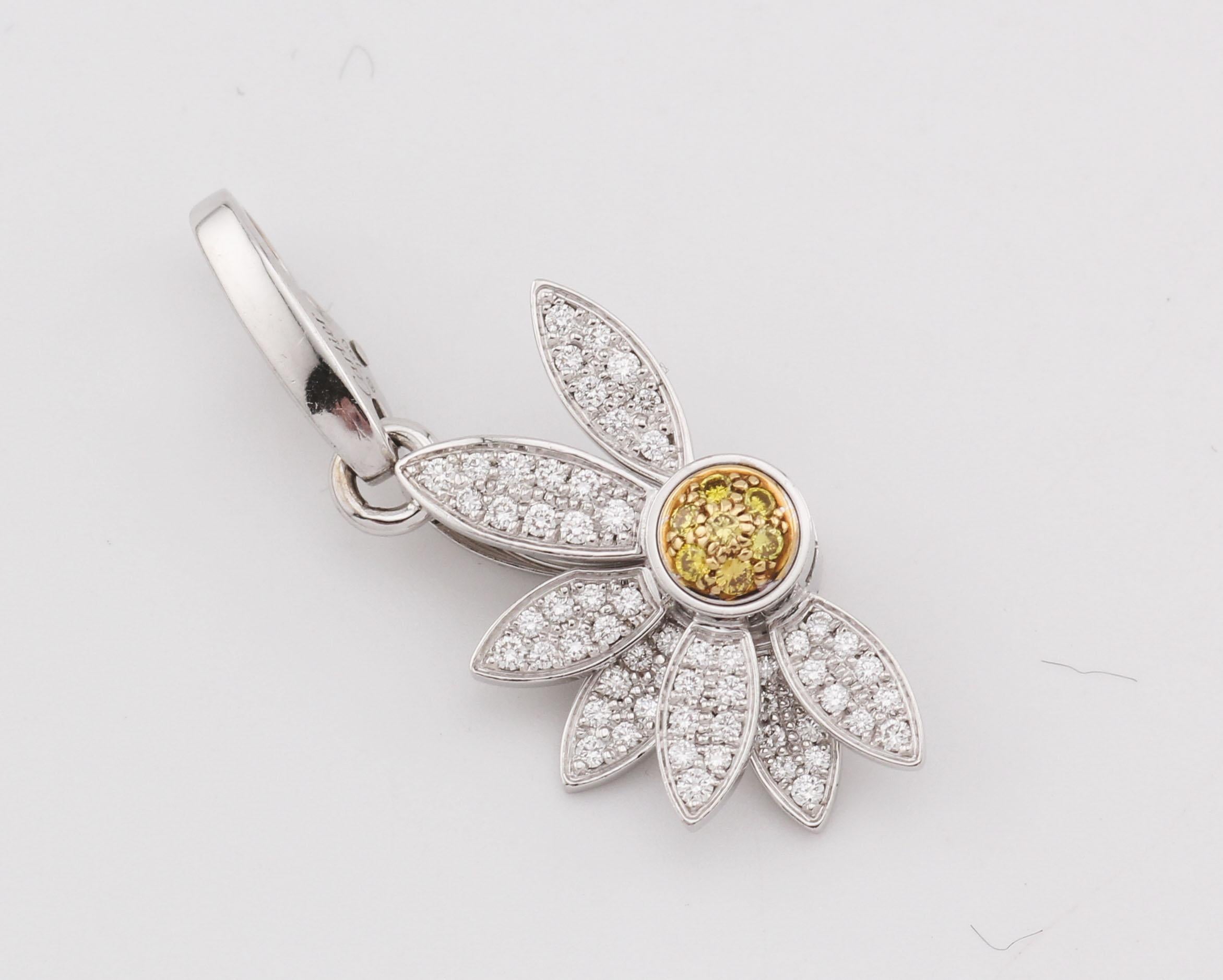Brilliant Cut Cartier Limited Edition 18K Gold White & Yellow Diamond Daisy Charm Pendant For Sale