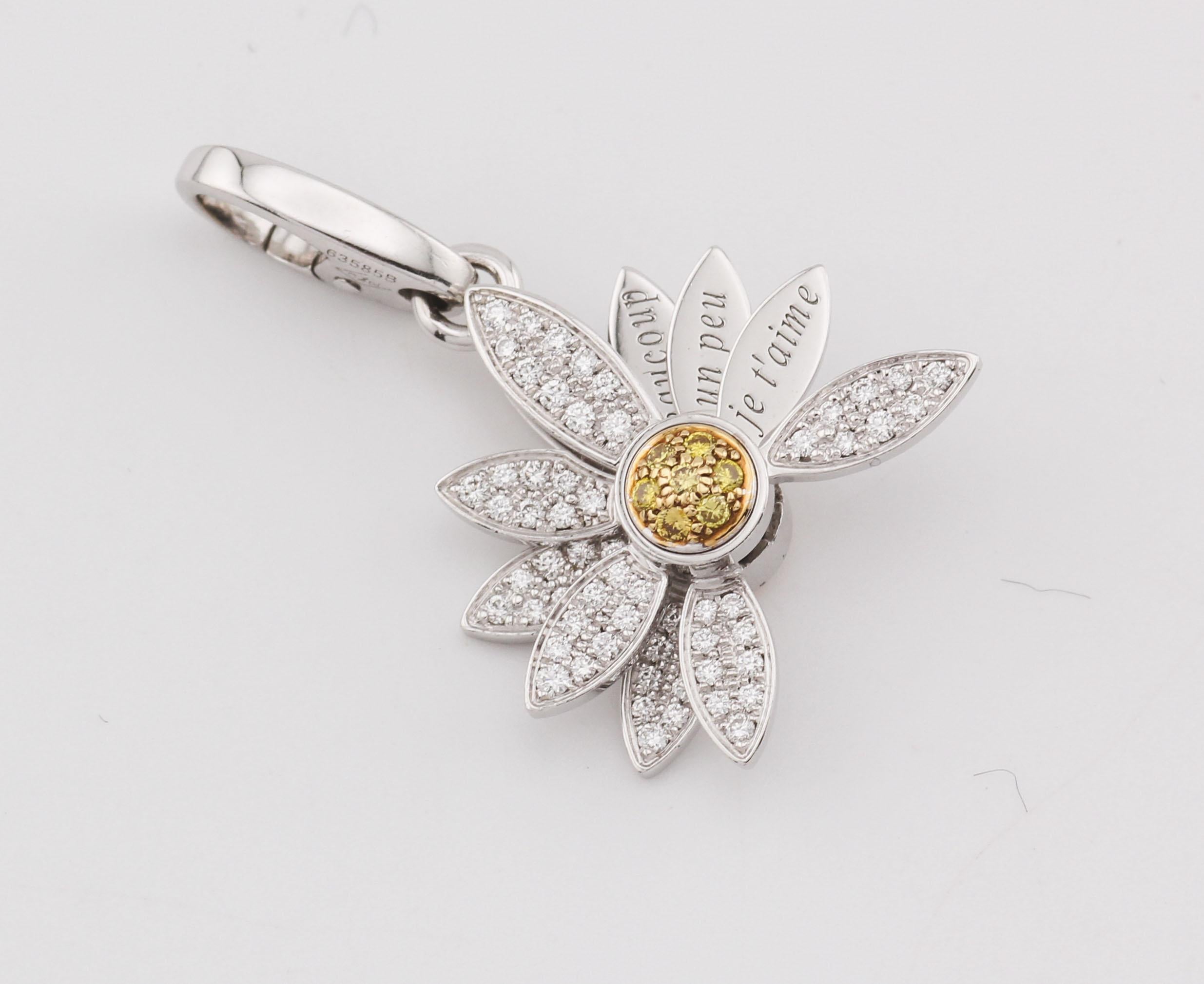 Cartier Limited Edition 18K Gold White & Yellow Diamond Daisy Charm Pendant In Good Condition For Sale In Simpsonville, SC
