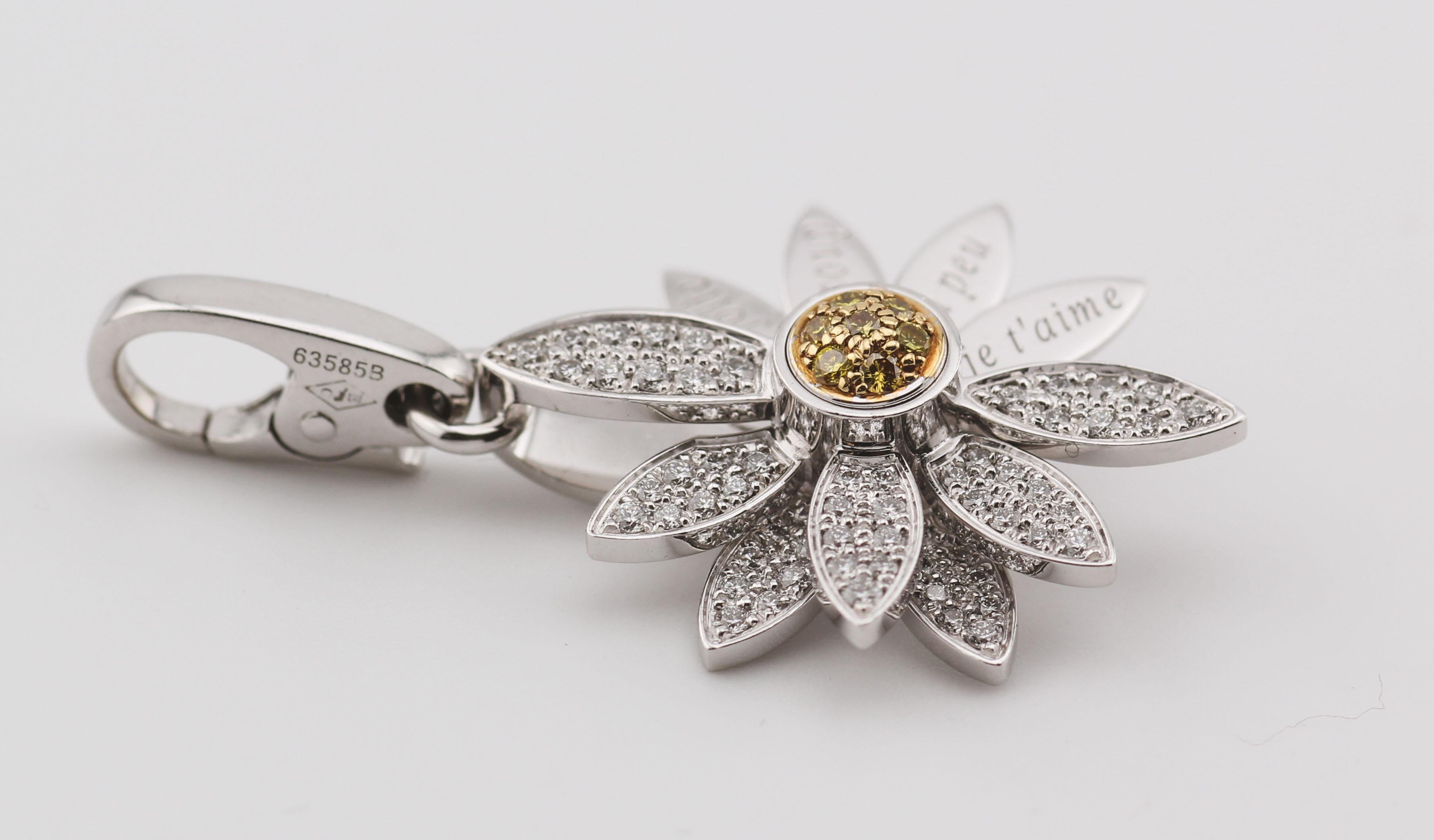 Women's Cartier Limited Edition 18K Gold White & Yellow Diamond Daisy Charm Pendant For Sale
