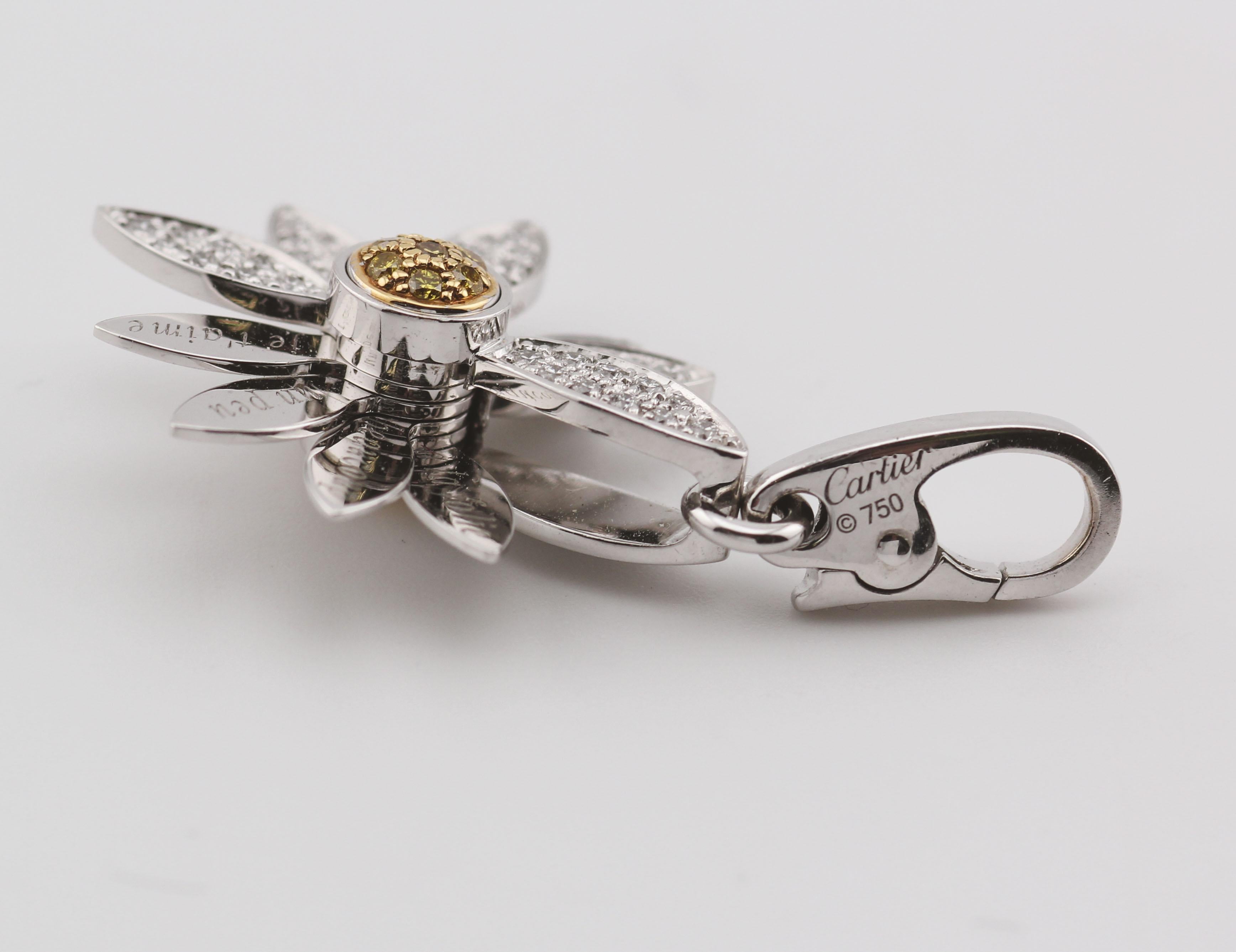 Cartier Limited Edition 18K Gold White & Yellow Diamond Daisy Charm Pendant For Sale 2
