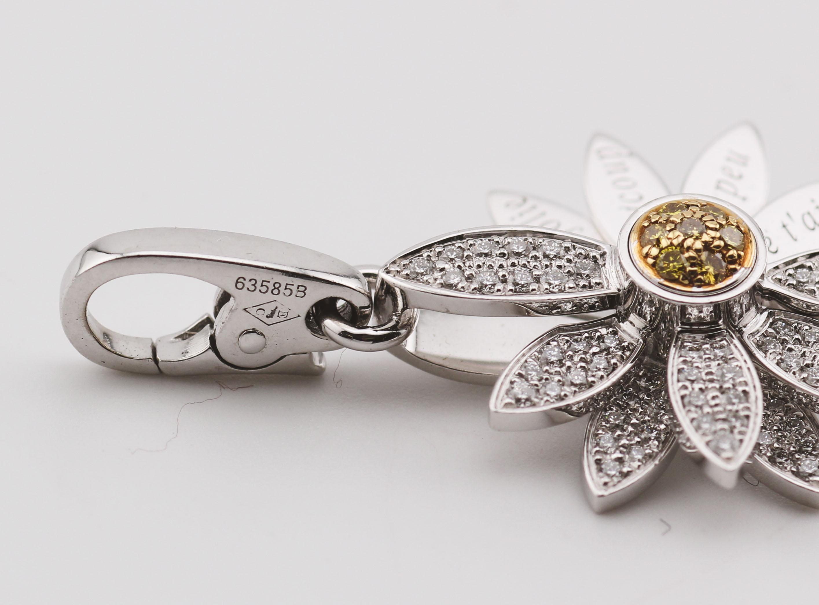 Cartier Limited Edition 18K Gold White & Yellow Diamond Daisy Charm Pendant For Sale 3