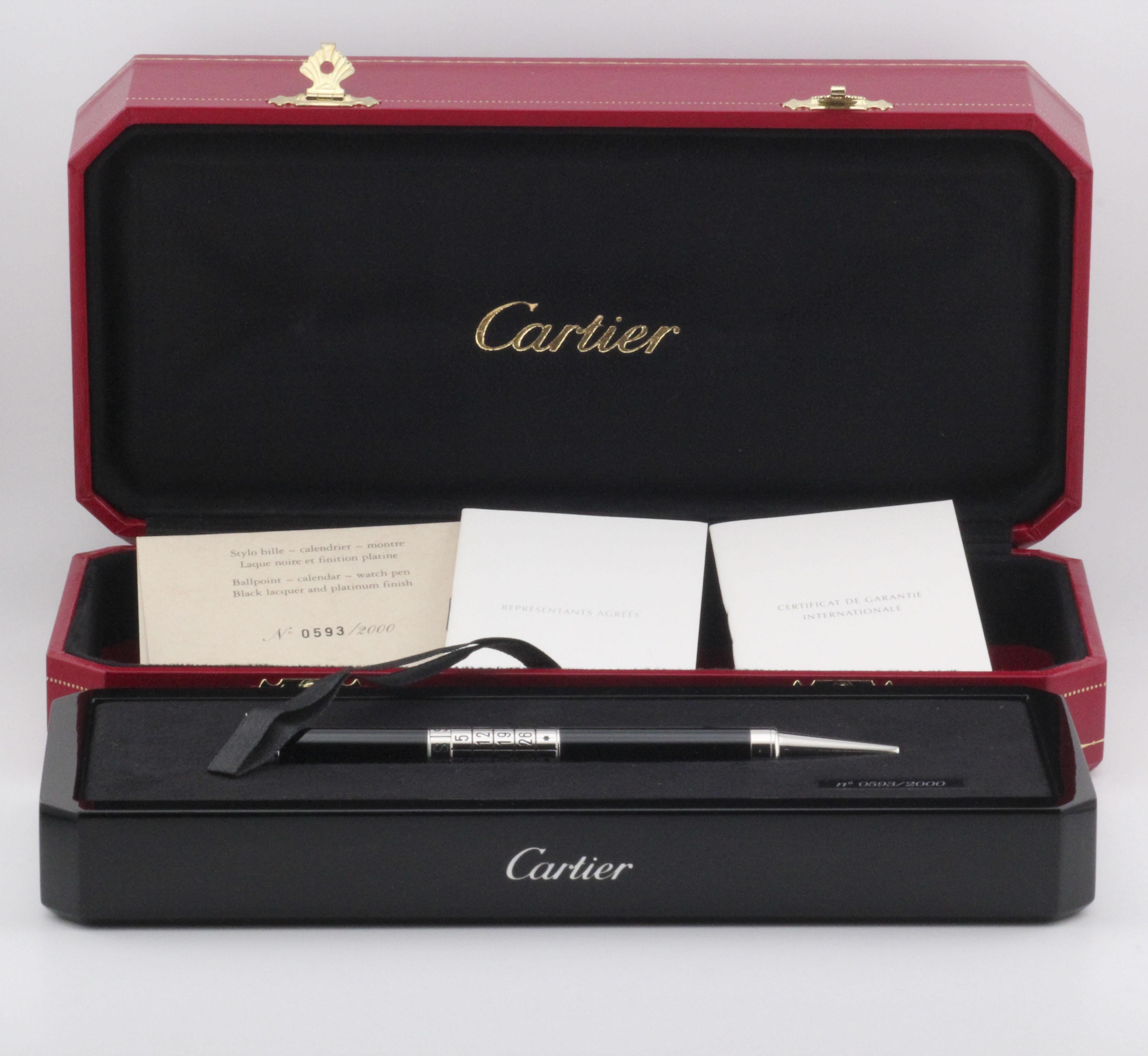 Cartier Limitierte Auflage Kalender-Kugelschreiber-Uhr mit Box im Zustand „Gut“ in Simpsonville, SC