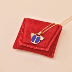 Cartier Limited Edition Diamond Tsavorite Lapis 18K Yellow Gold Scarab Necklace