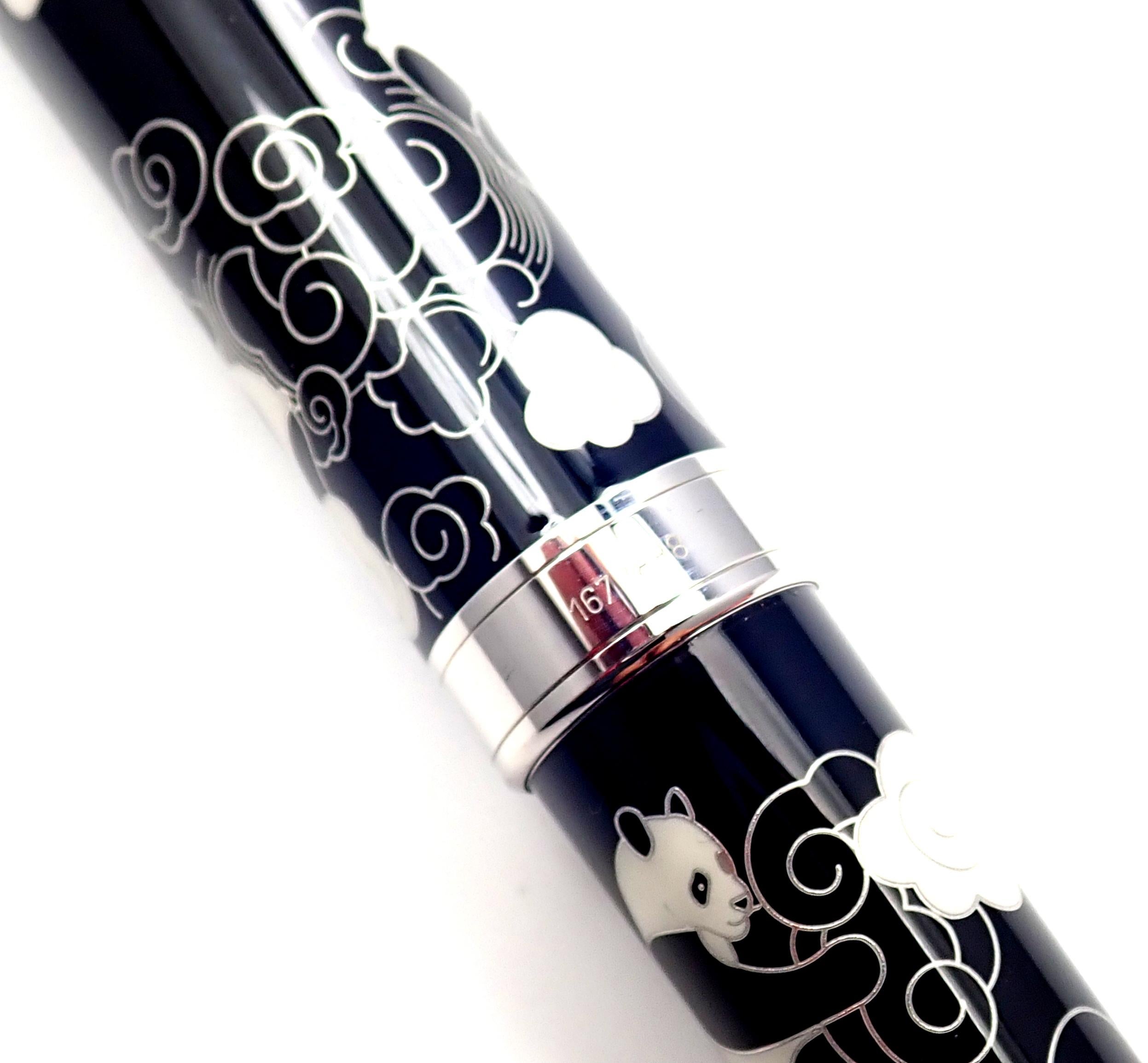 Cartier Limited Edition Panda Art Deco Lacquer Palladium Fountain Pen 2