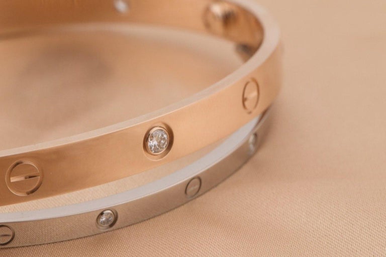 Cartier Limited Edition White and Rose Gold Diamond Love Bracelet at 1stDibs