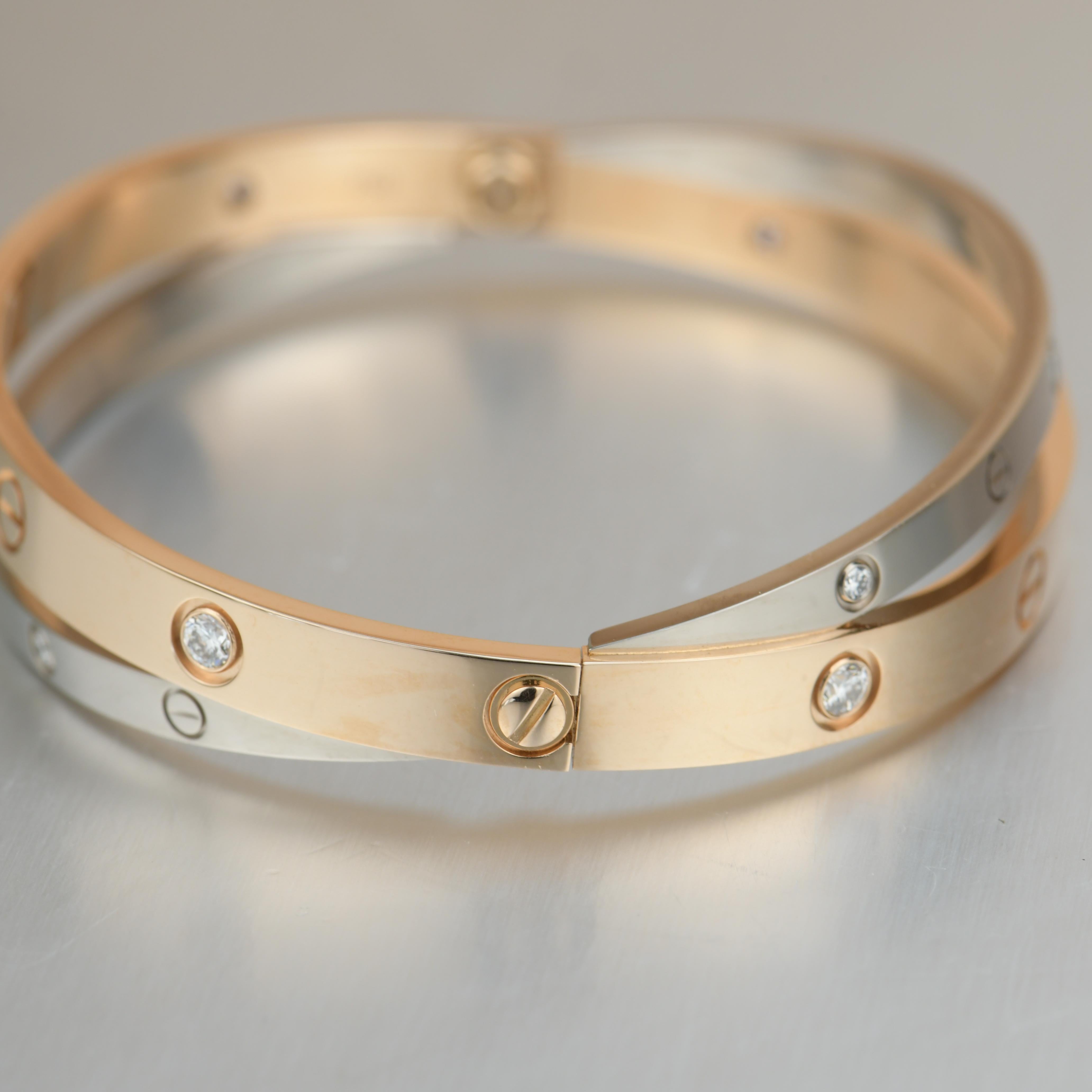 Cartier Limited Edition White and Rose Gold Diamond Love Bracelet In Excellent Condition In Banbury, GB