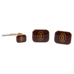 Cartier Logo Bordeaux Cufflinks and Tie Tack Pin Set