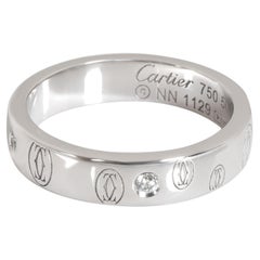 Authentic! Cartier Logo 18K White Gold Double C Motif Monogram Band Ring Sz 6.25