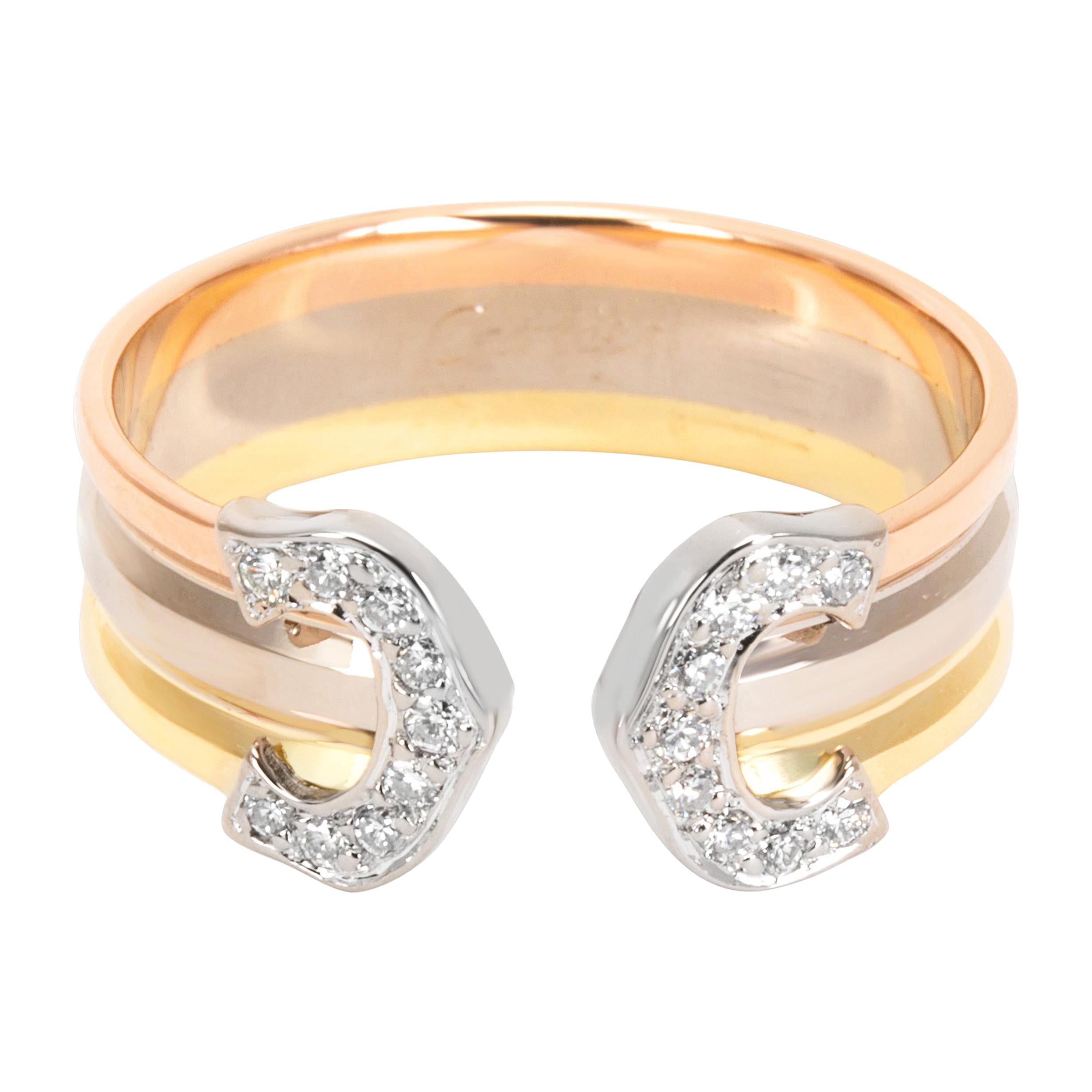 Cartier Logo Diamond Ring in 18 Karat 3-Tone Gold 0.1 Carat