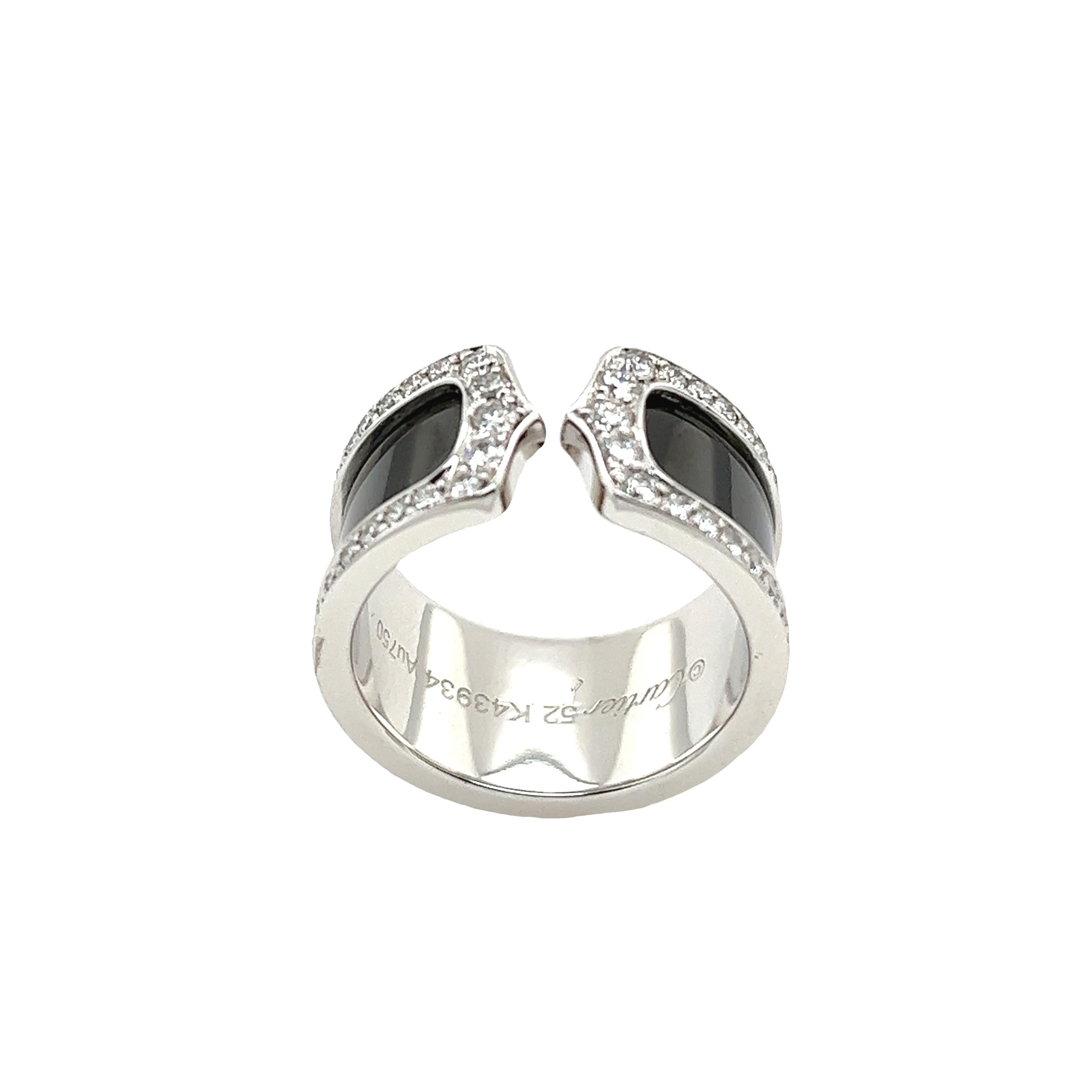 Cartier Logo Double C De Cartier ring in 18ct white gold diamond lady Angel kiss In Excellent Condition For Sale In London, GB