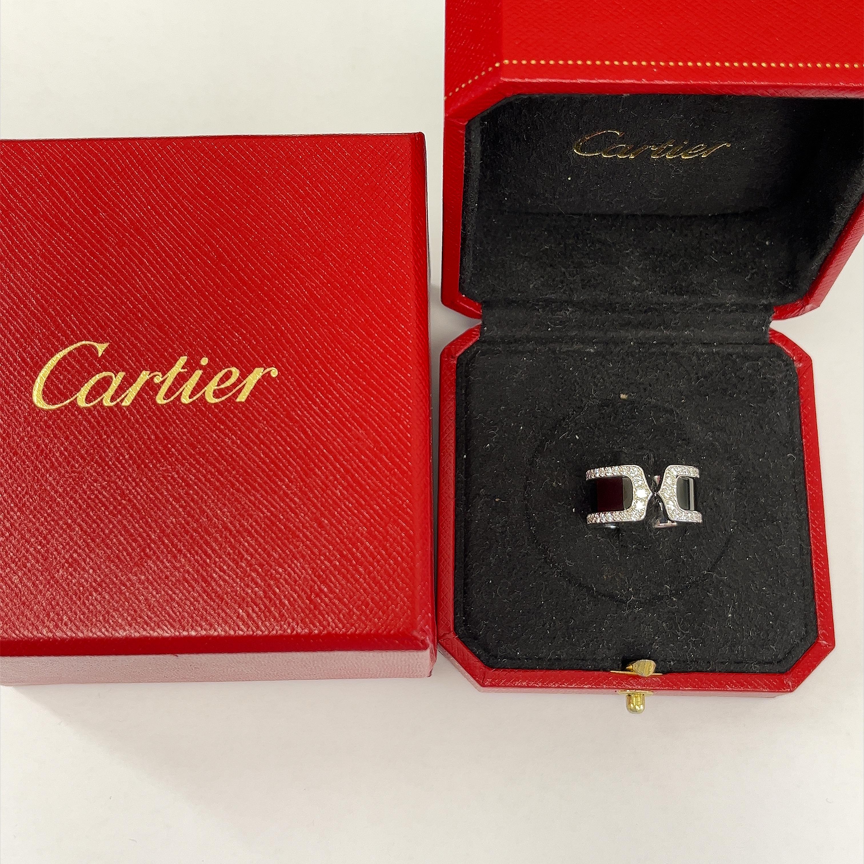 Cartier Logo Double C De Cartier ring in 18ct white gold diamond lady Angel kiss For Sale 1