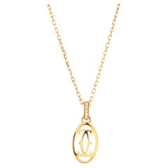 Cartier Logo Double C Pendant Necklace 18k Rose Gold with Diamonds