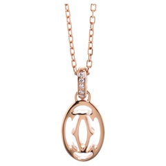 Cartier Logo Double C Pendant Necklace 18k Rose Gold with Diamonds