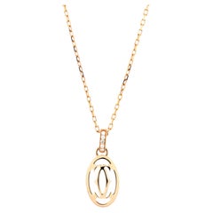 Cartier Logo Double C Pendant Necklace 18k Rose Gold with Diamonds