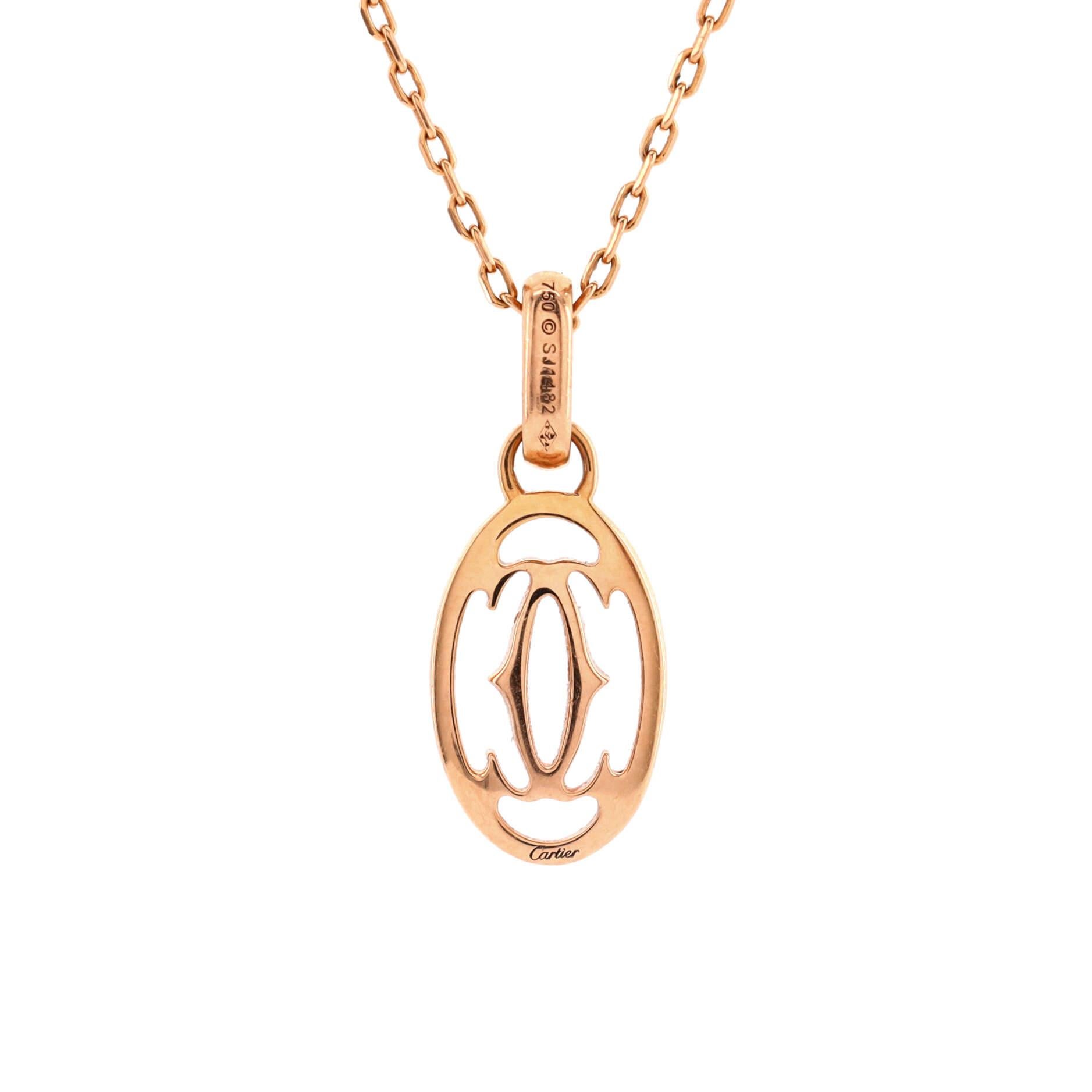 Cartier Logo Double C Pendant Necklace 18k Rose Gold with Pink Sapphires In Good Condition In New York, NY
