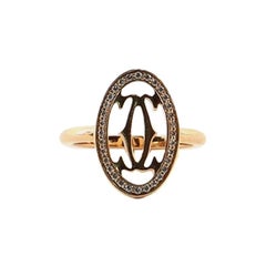 Cartier Logo Double C Ring 18 Karat Rose Gold with Diamonds 3.75 - 46