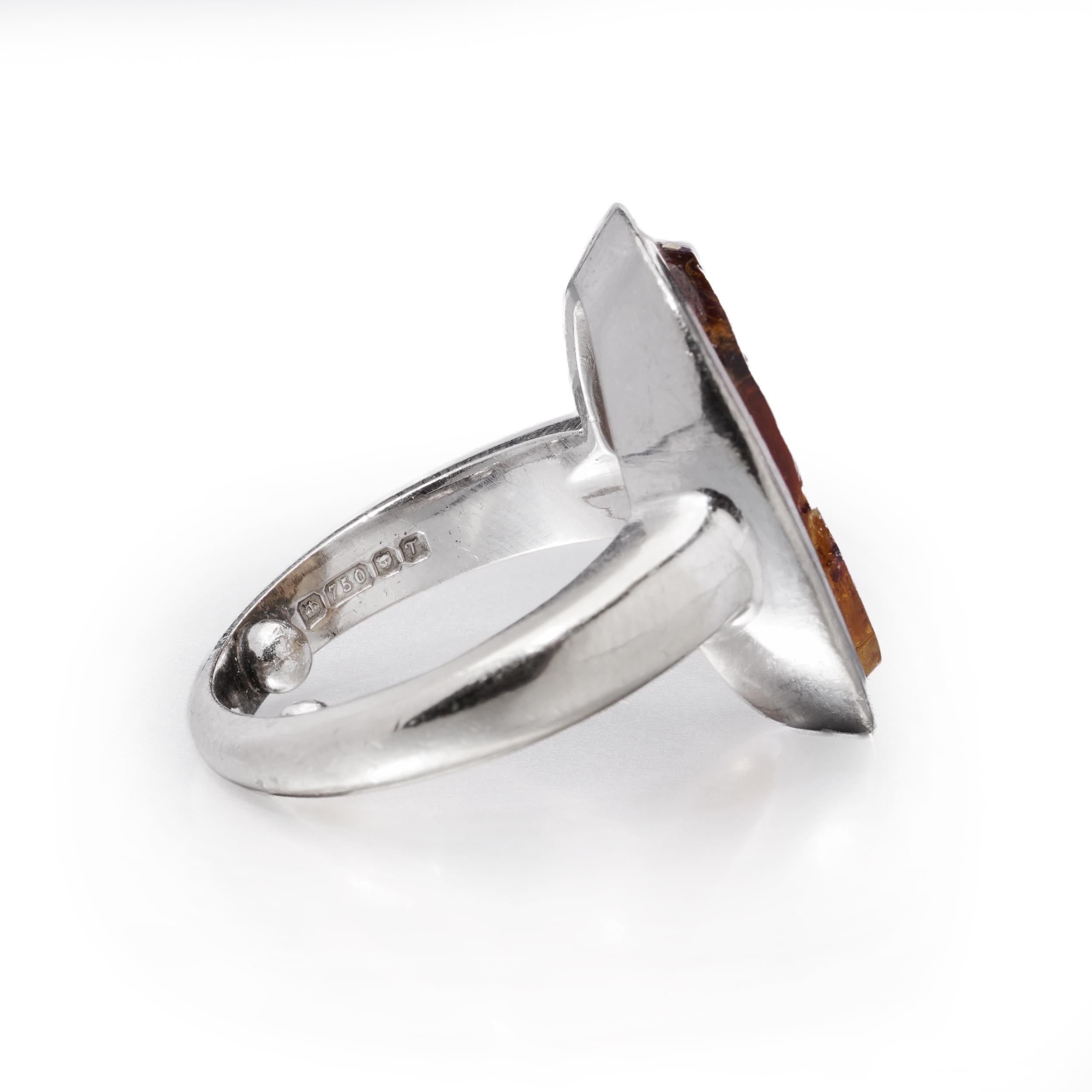Women's or Men's Cartier London 18kt white gold and Amber Intaglio Ring, 1993 For Sale