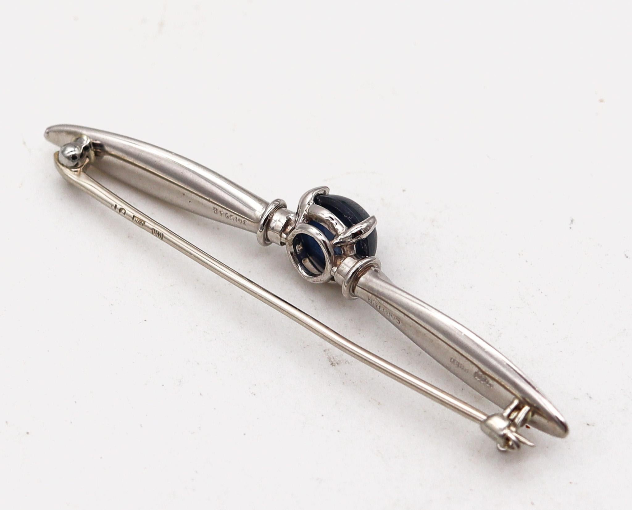Cabochon Cartier London 1930 Art Deco Wings Badge Brooch In Platinum With Sapphire In Box For Sale