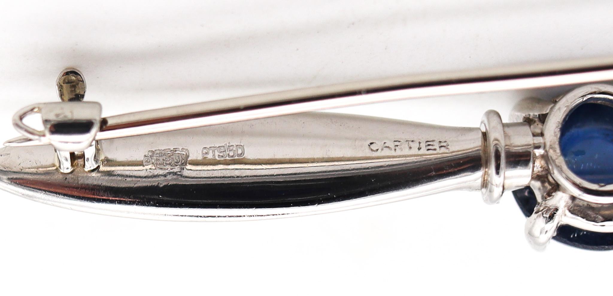Cartier London 1930 Art Deco Wings Badge Brooch In Platinum With Sapphire In Box For Sale 1