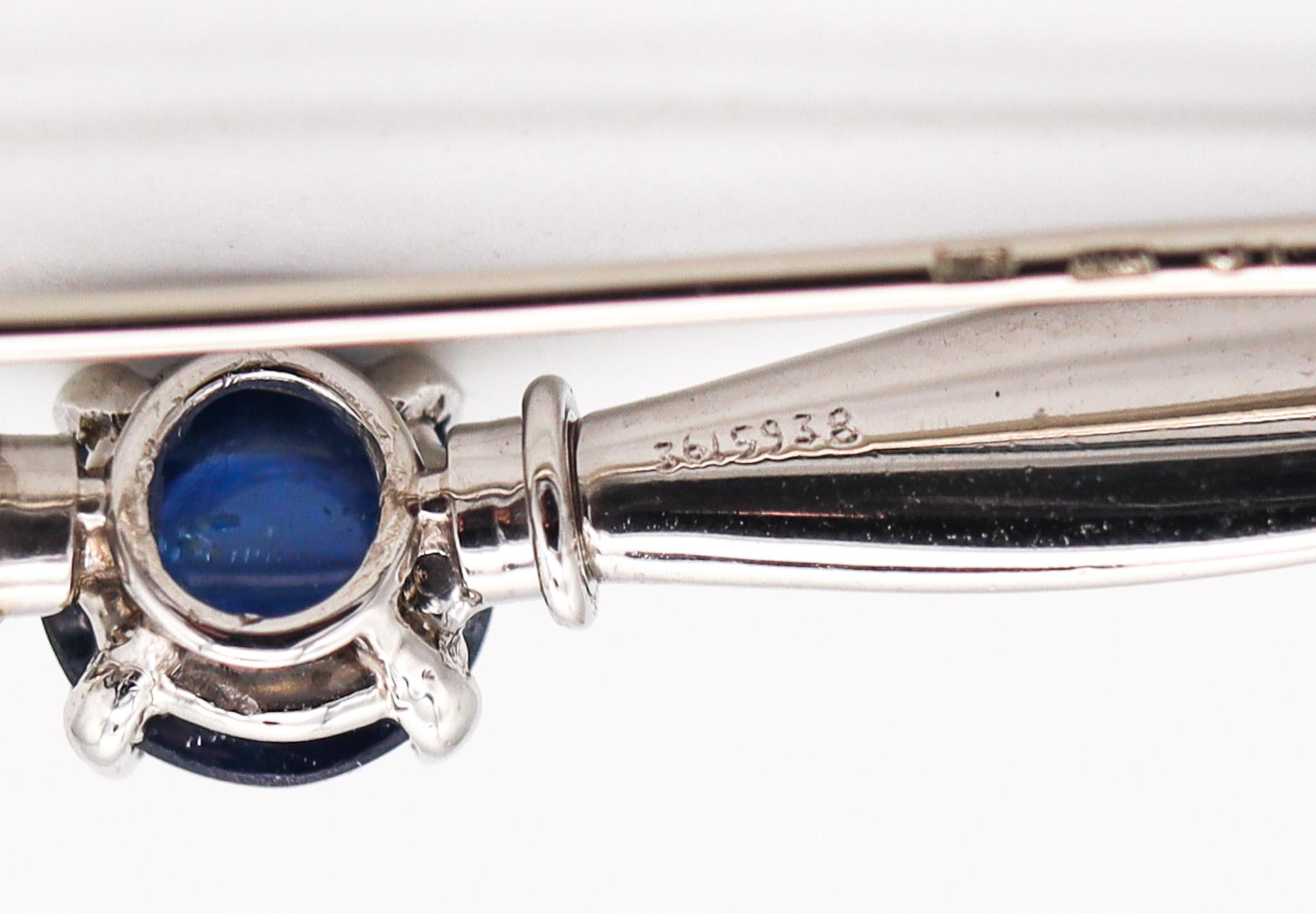 Cartier London 1930 Art Deco Wings Badge Brooch In Platinum With Sapphire In Box For Sale 2