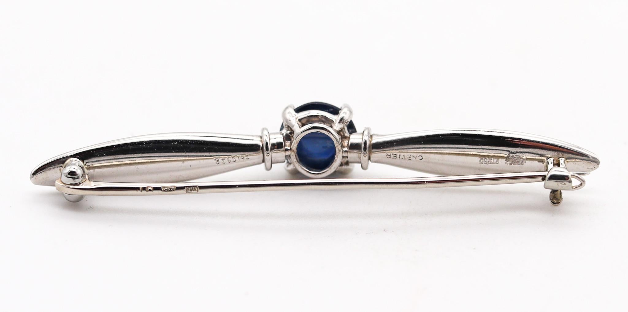Cartier London 1930 Art Deco Wings Badge Brooch In Platinum With Sapphire In Box For Sale 3
