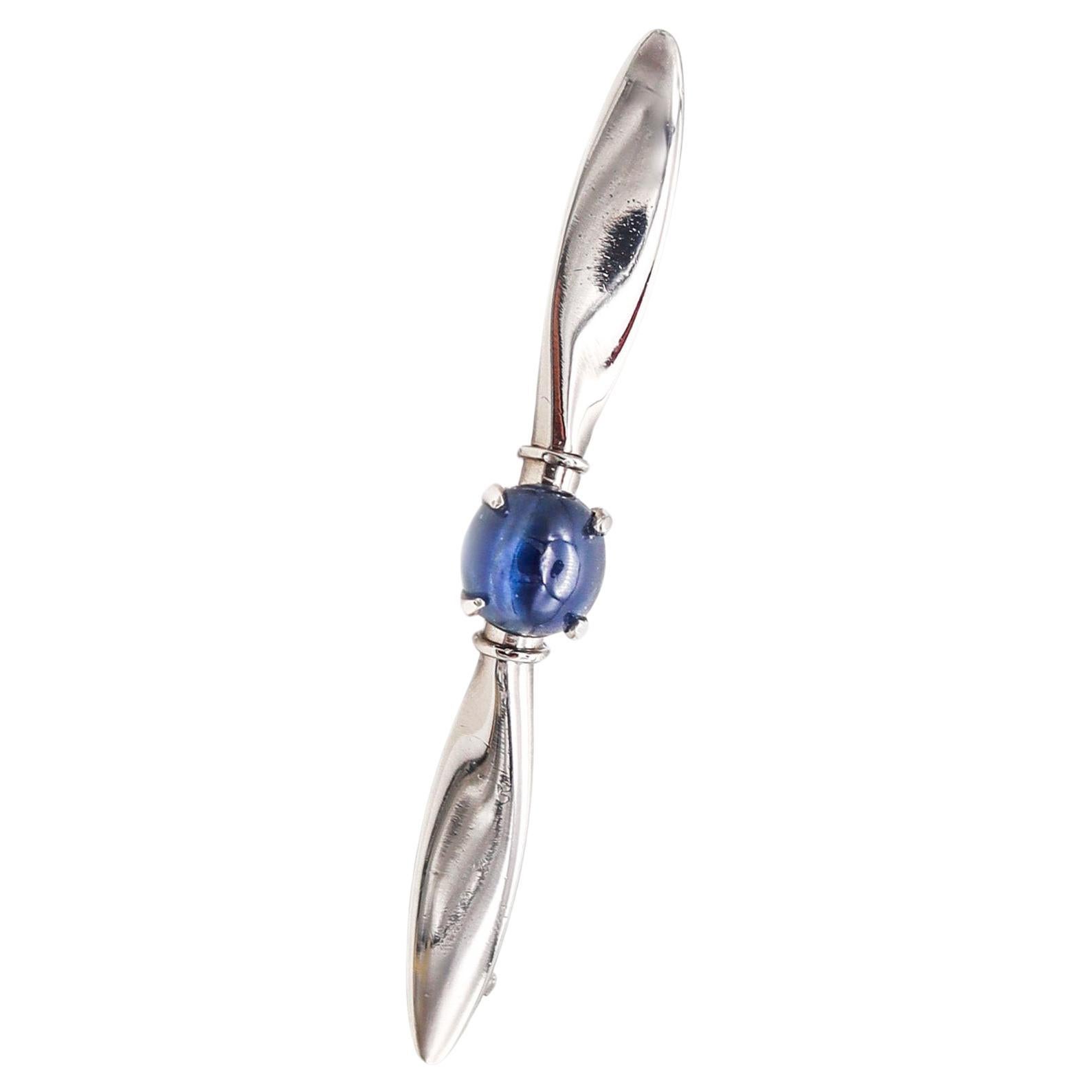 Cartier London 1930 Art Deco Wings Badge Brooch In Platinum With Sapphire In Box For Sale