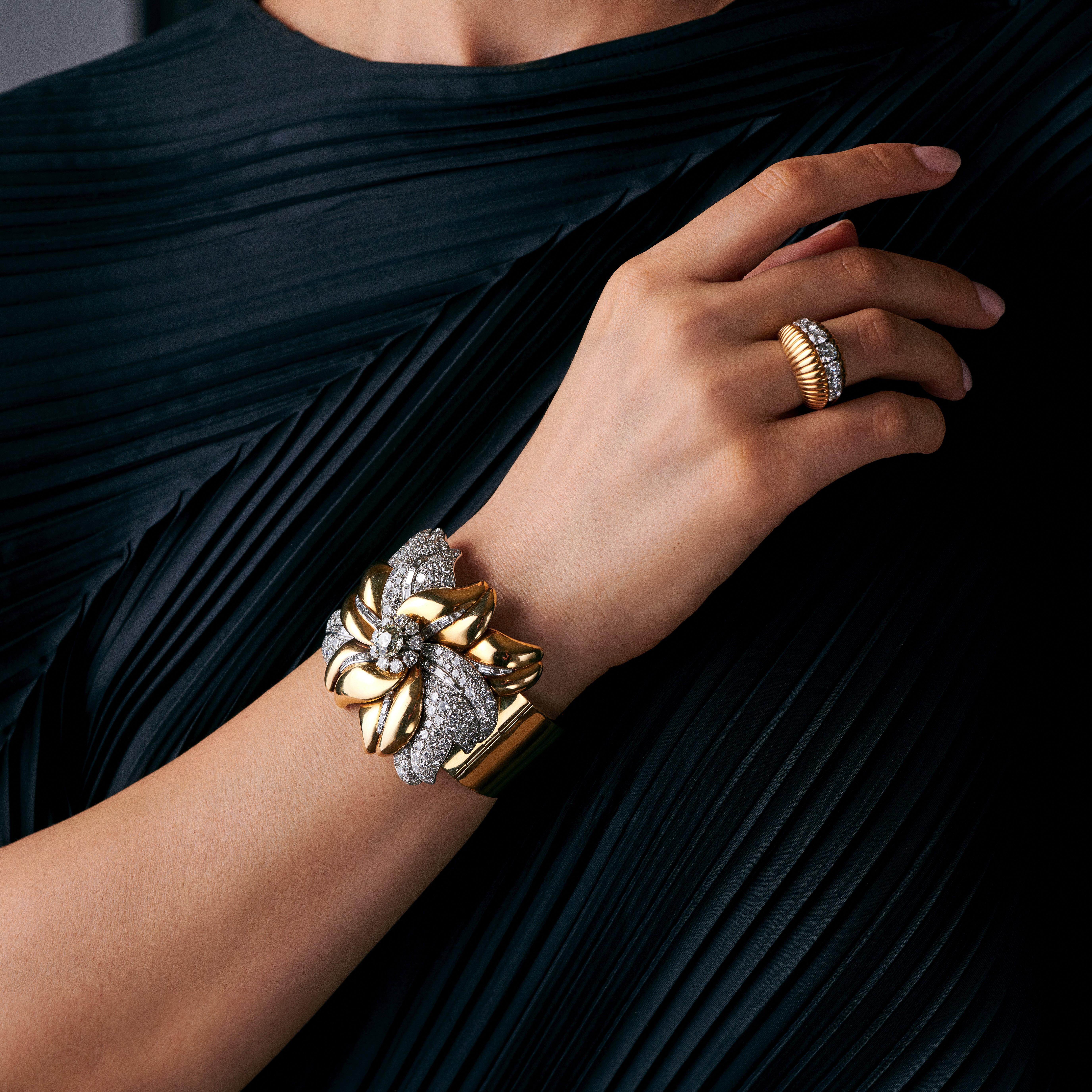 Women's Cartier Gold and Diamond Flower Bracelet 