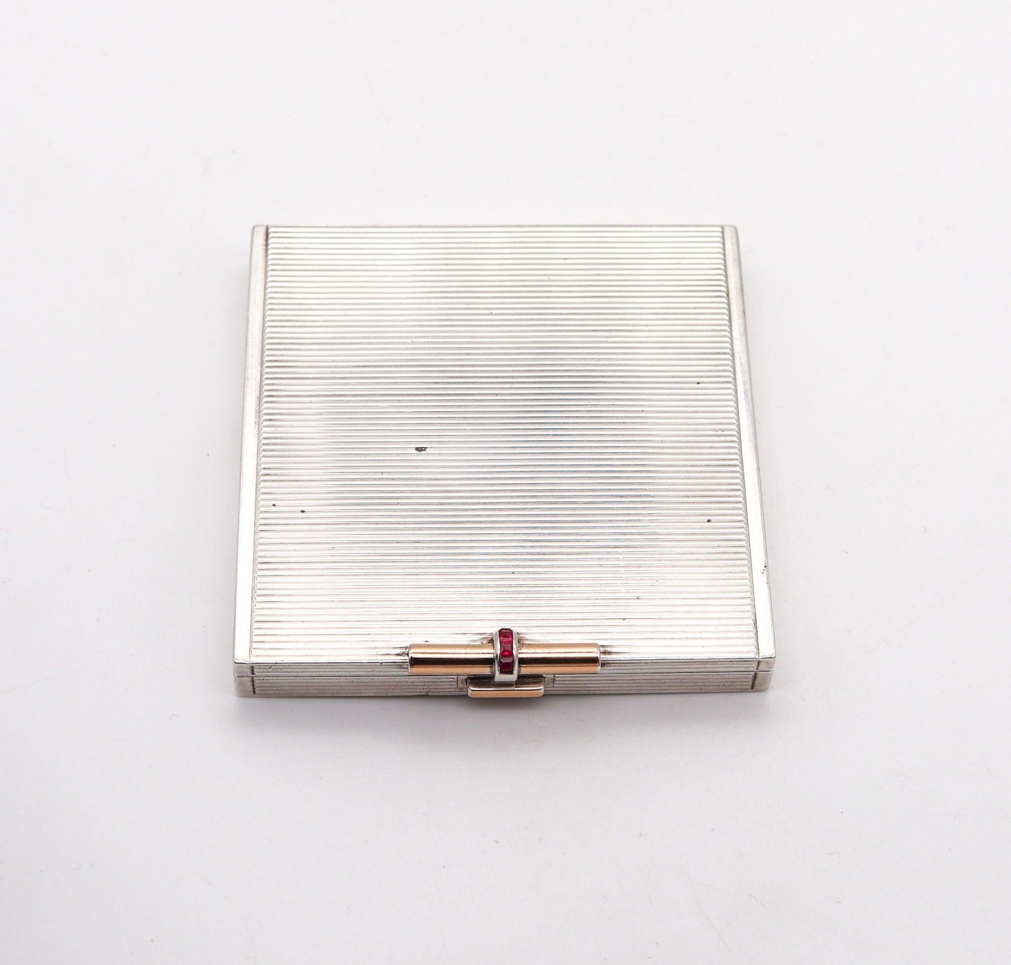 CARTIER London 1935 Art Deco-Schachtel aus Sterling 18Kt Gold und Rubinen (Französisch) im Angebot
