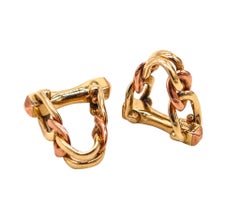 CARTIER London 1935 Art Deco Three-Color Stirrup Links Cufflinks Solid 18Kt Gold
