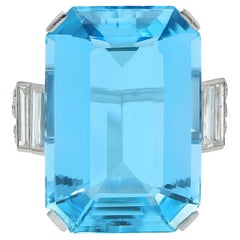 Cartier London 1950 22,30 CTW Acquamarina Diamante Platino Anello Cocktail Vintage