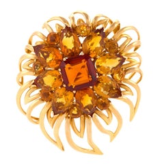 Cartier London 1950s Citrine Gold Flower Brooch